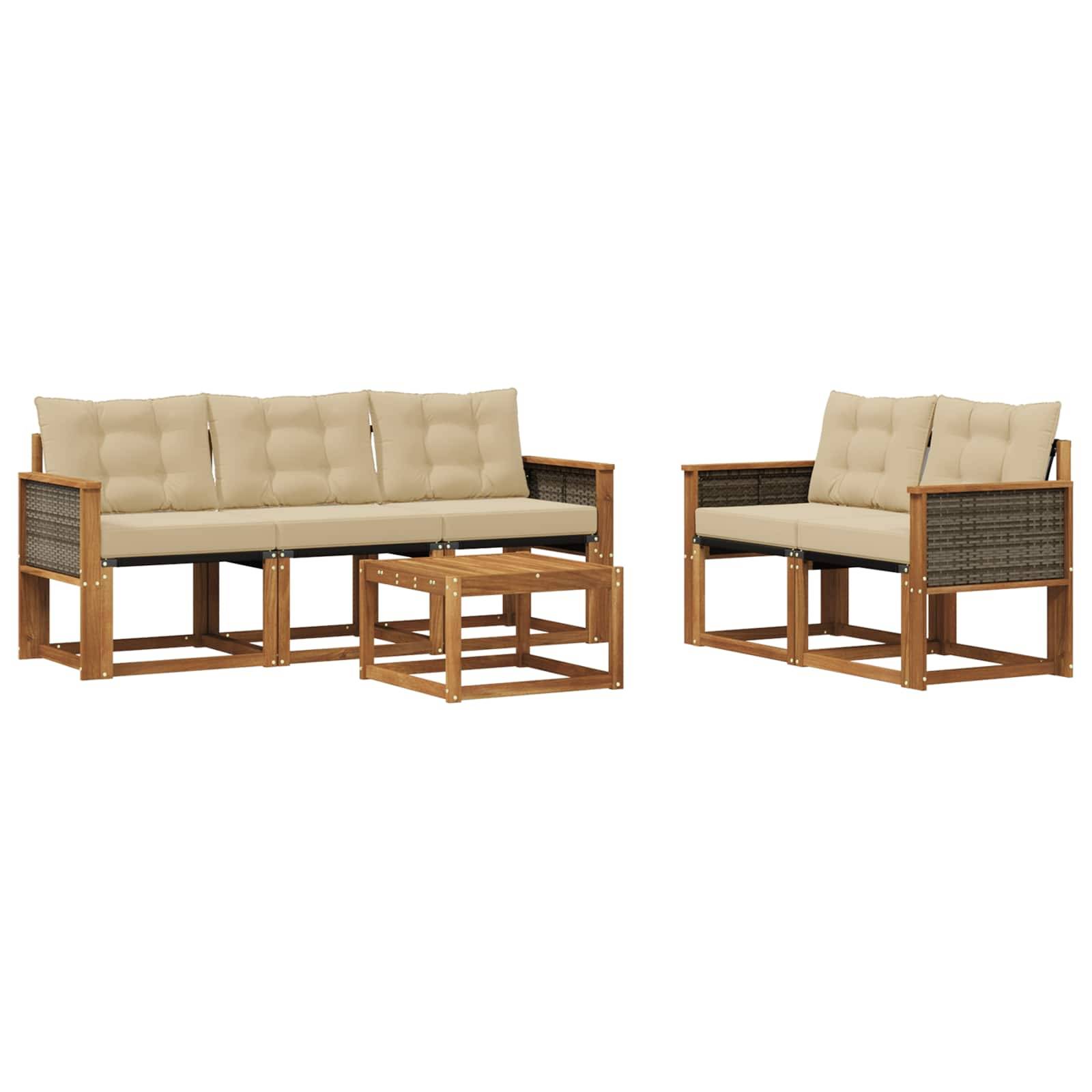 vidaXL Outdoor-Sofagarnitur mit Kissen 6 pcs Natur und Beige