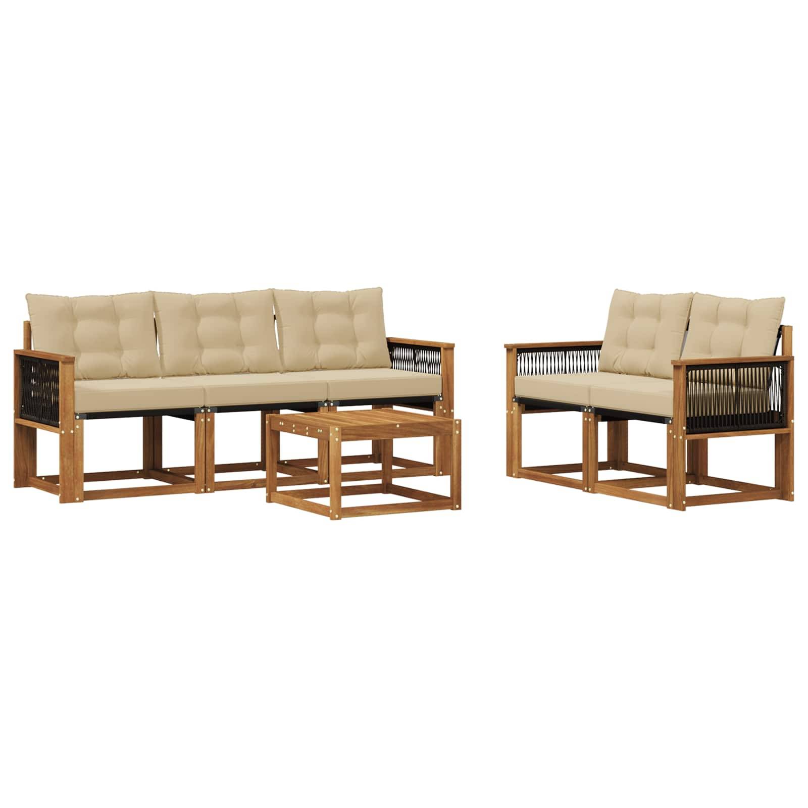 vidaXL Outdoor-Sofagarnitur mit Kissen 6 pcs Natur und Beige