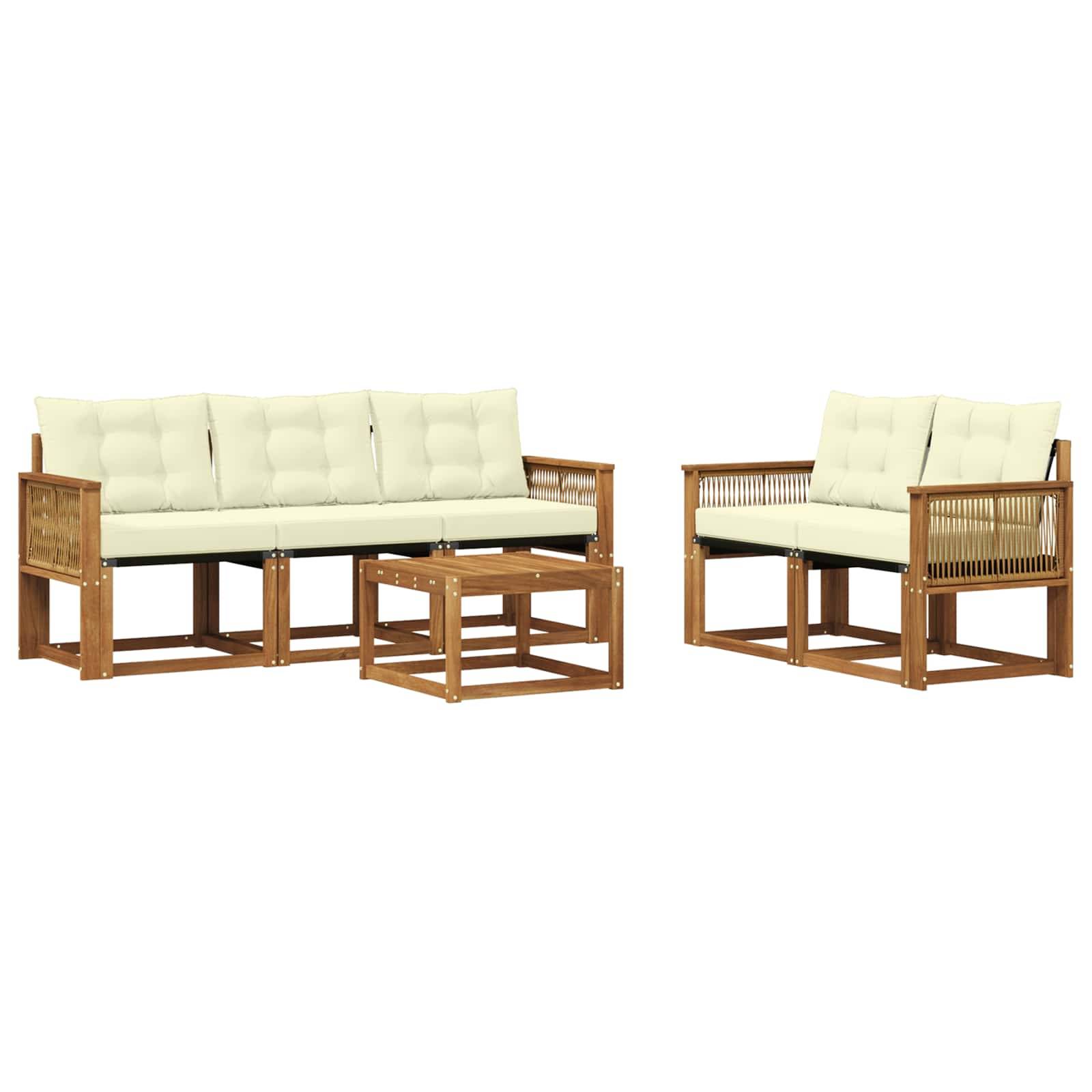 vidaXL Outdoor-Sofagarnitur mit Kissen 6 pcs Natur und Creme