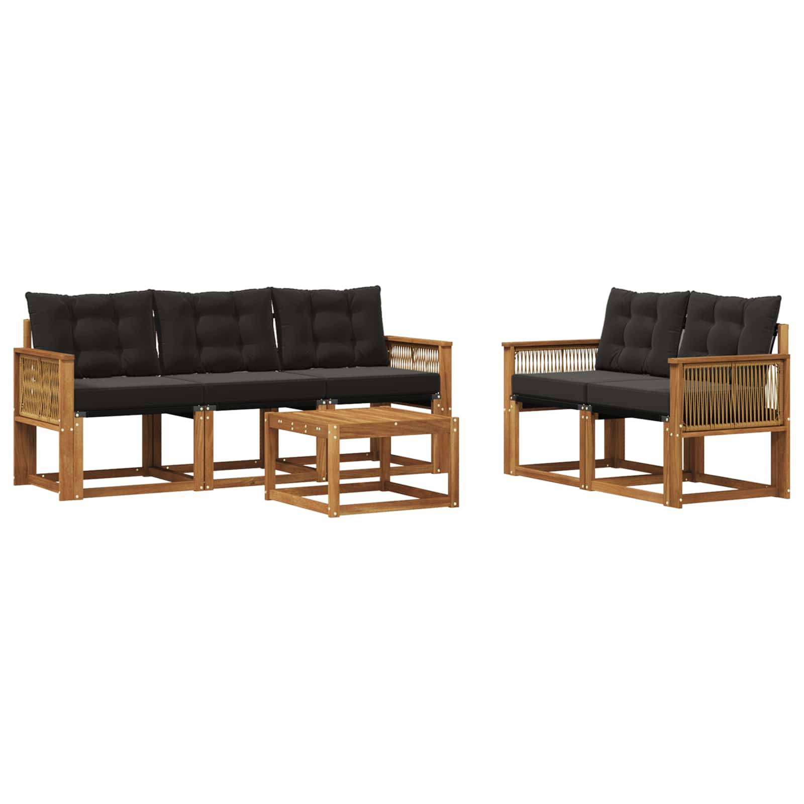 vidaXL Outdoor-Sofagarnitur mit Kissen 6 pcs Natürlich und Schwarz