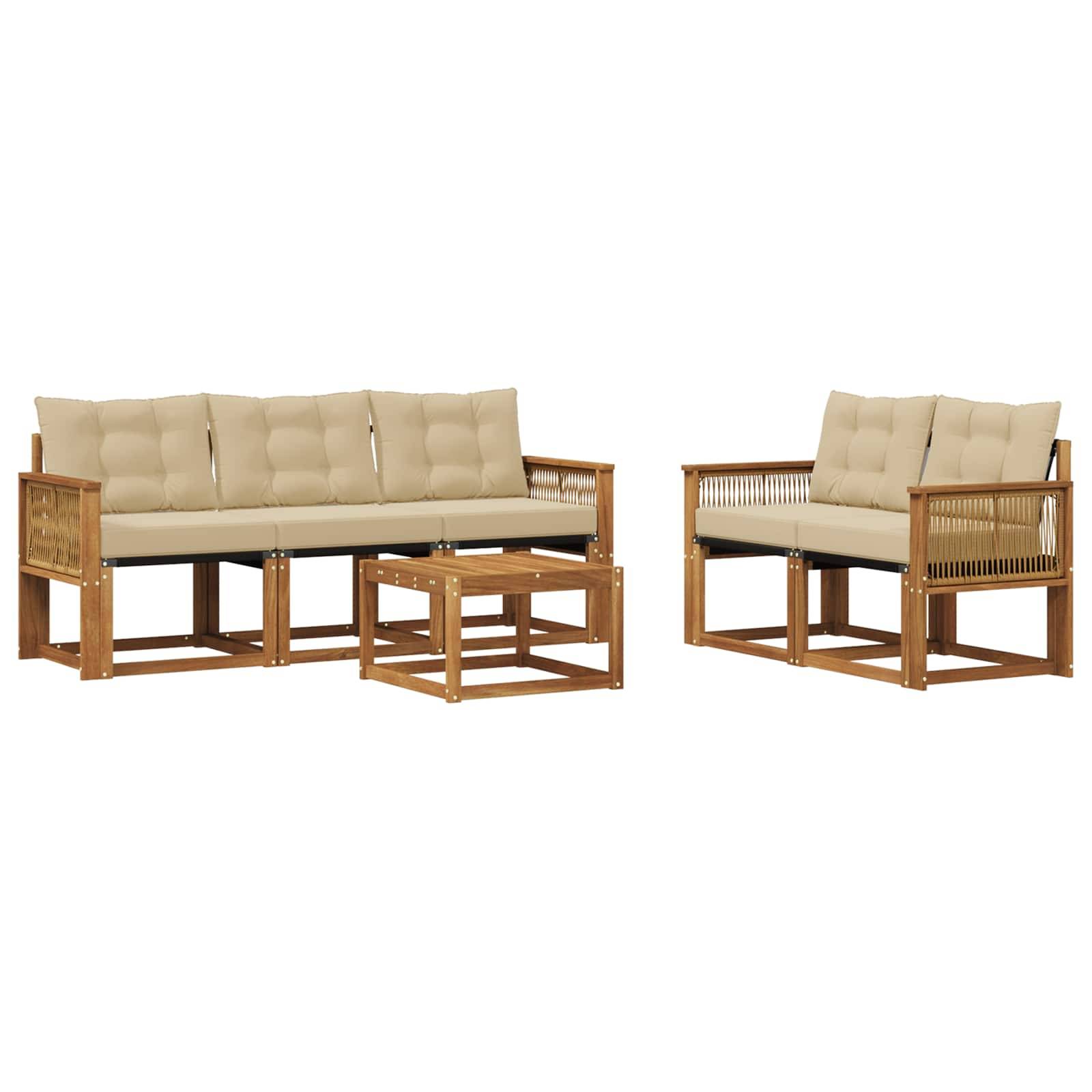 vidaXL Outdoor-Sofagarnitur mit Kissen 6 pcs Natur und Beige
