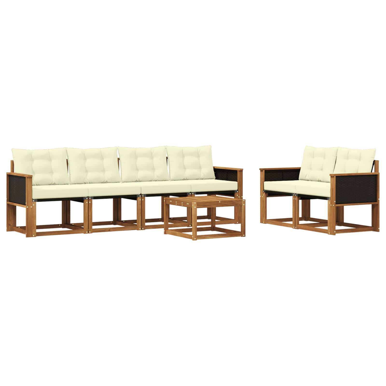 vidaXL Outdoor-Sofagarnitur mit Kissen 7 pcs Natur und Creme