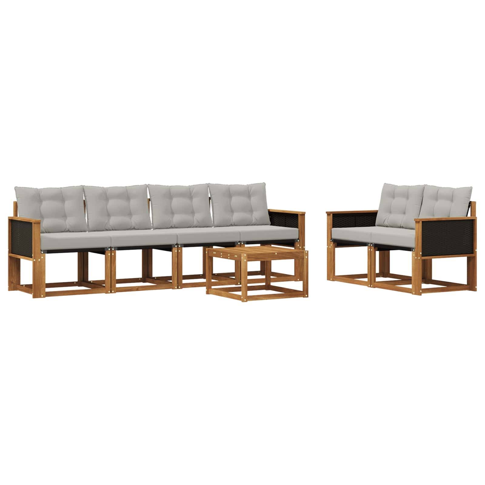 vidaXL Outdoor-Sofagarnitur mit Kissen 7 pcs Natürlich und Hellgrau