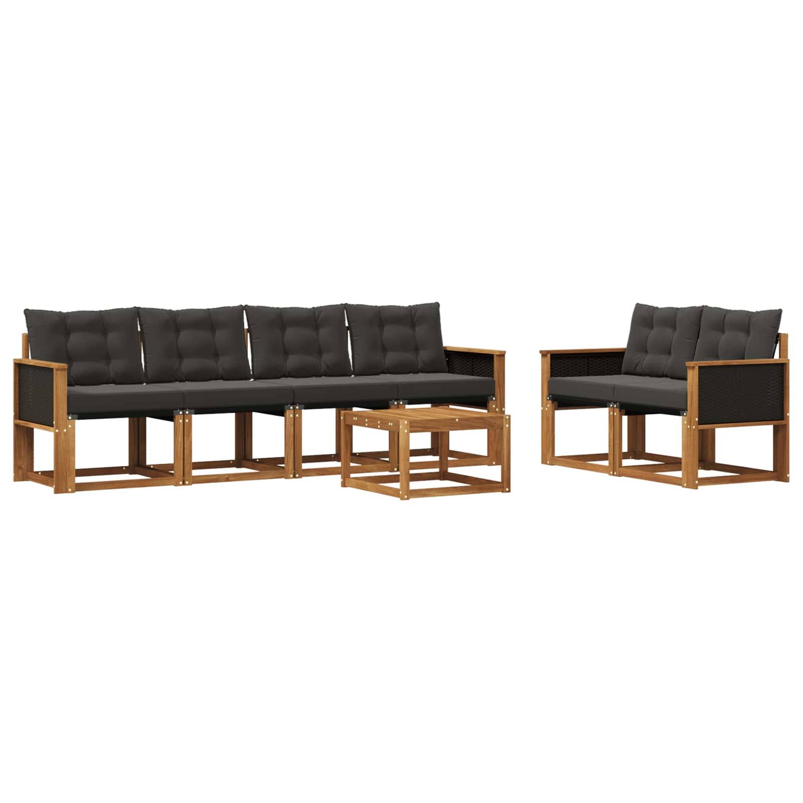 vidaXL Outdoor-Sofagarnitur mit Kissen 7 pcs Natürlich und Schwarz