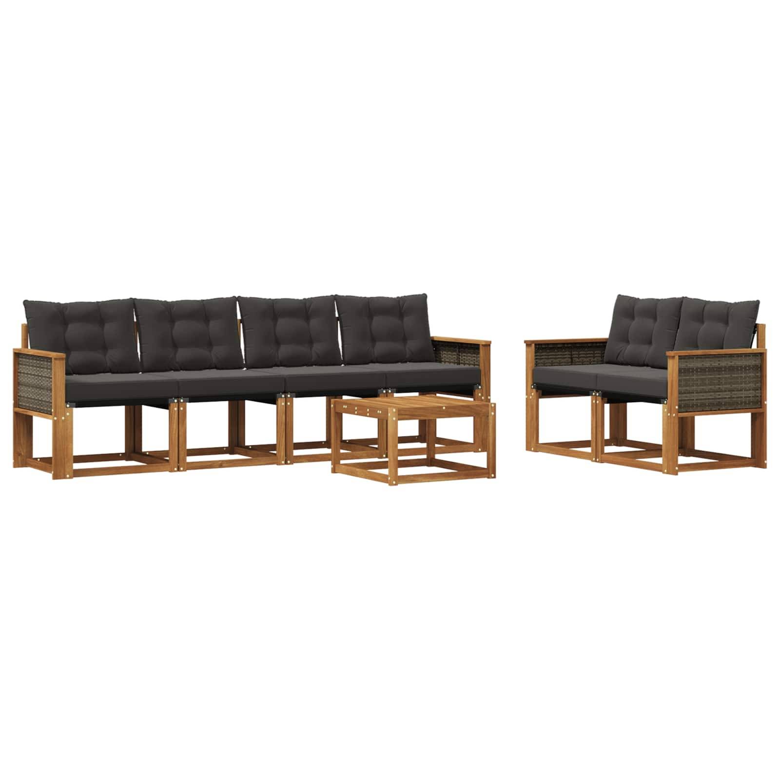 vidaXL Outdoor-Sofagarnitur mit Kissen 7 pcs Natürlich und Schwarz