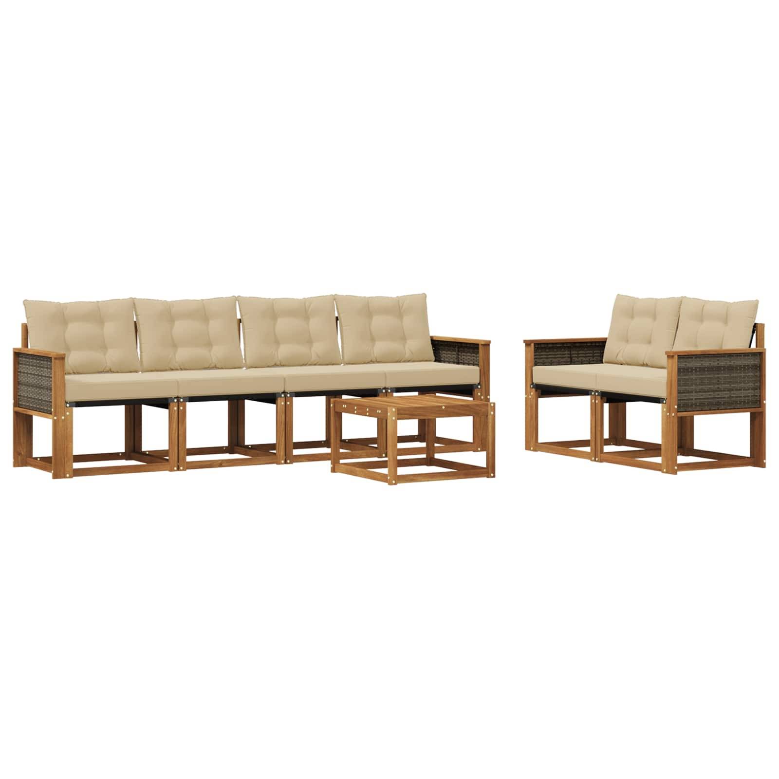 vidaXL Outdoor-Sofagarnitur mit Kissen 7 pcs Natur und Beige
