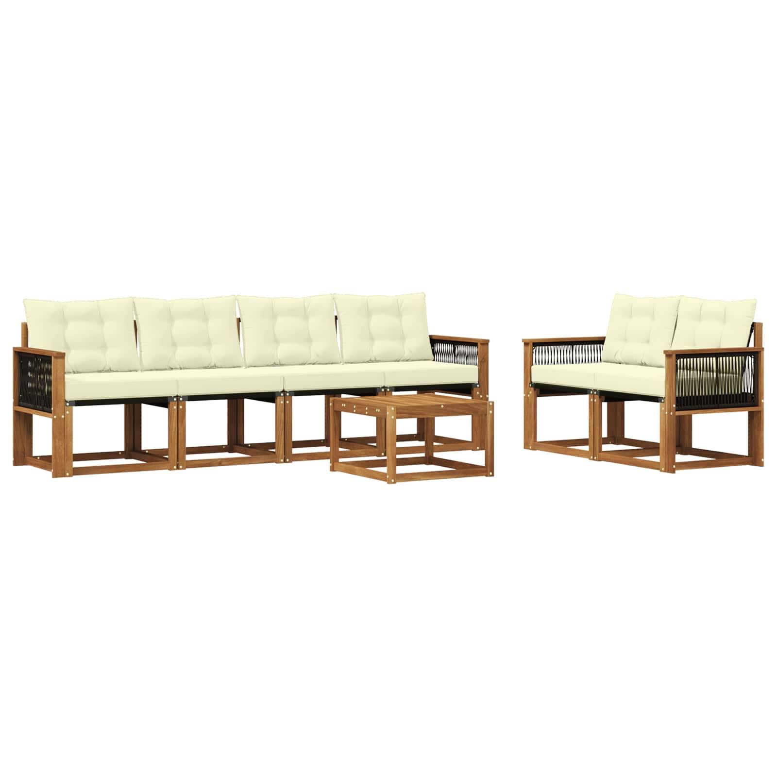 vidaXL Outdoor-Sofagarnitur mit Kissen 7 pcs Natur und Creme