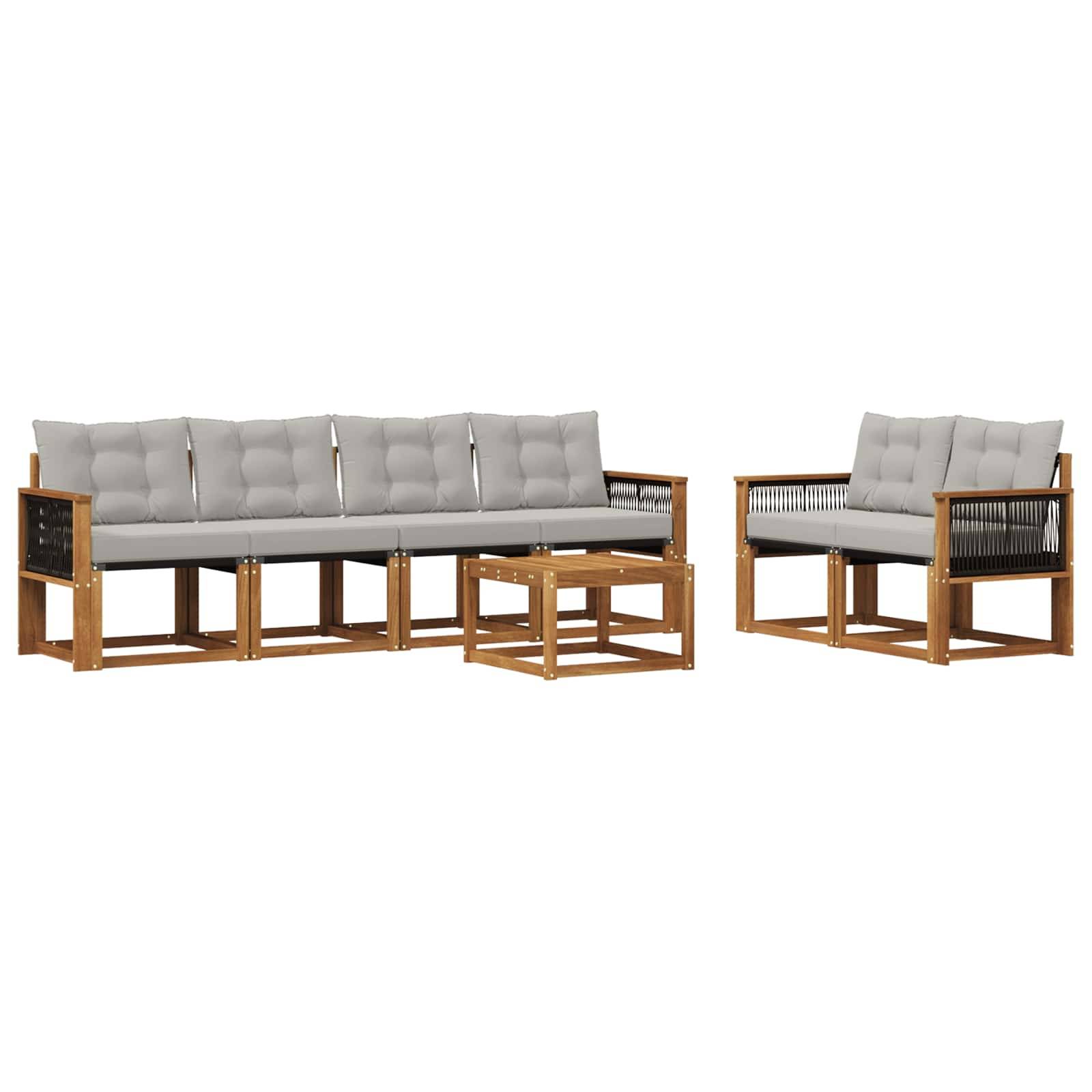 vidaXL Outdoor-Sofagarnitur mit Kissen 7 pcs Natürlich und Hellgrau