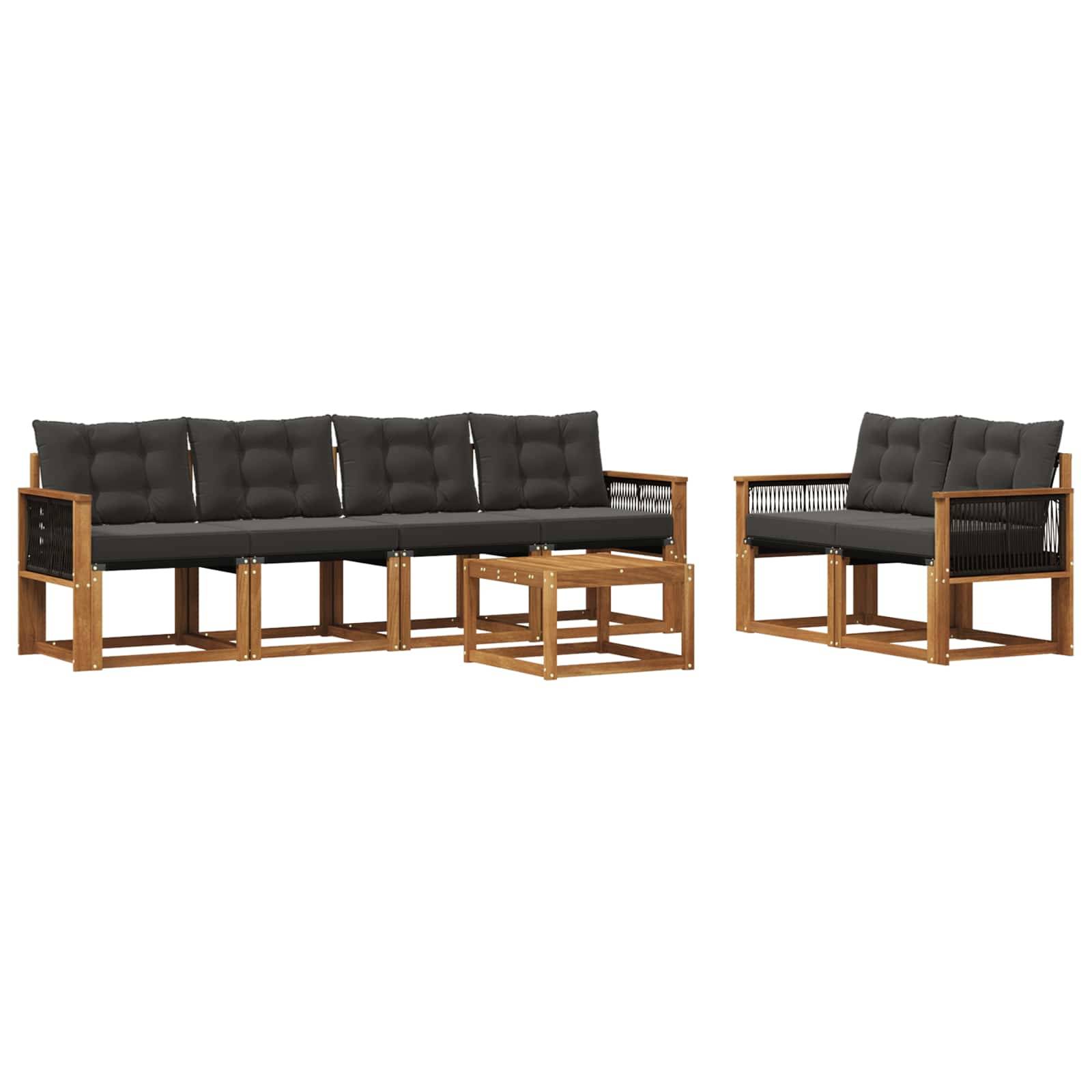 vidaXL Outdoor-Sofagarnitur mit Kissen 7 pcs Natürlich und Schwarz
