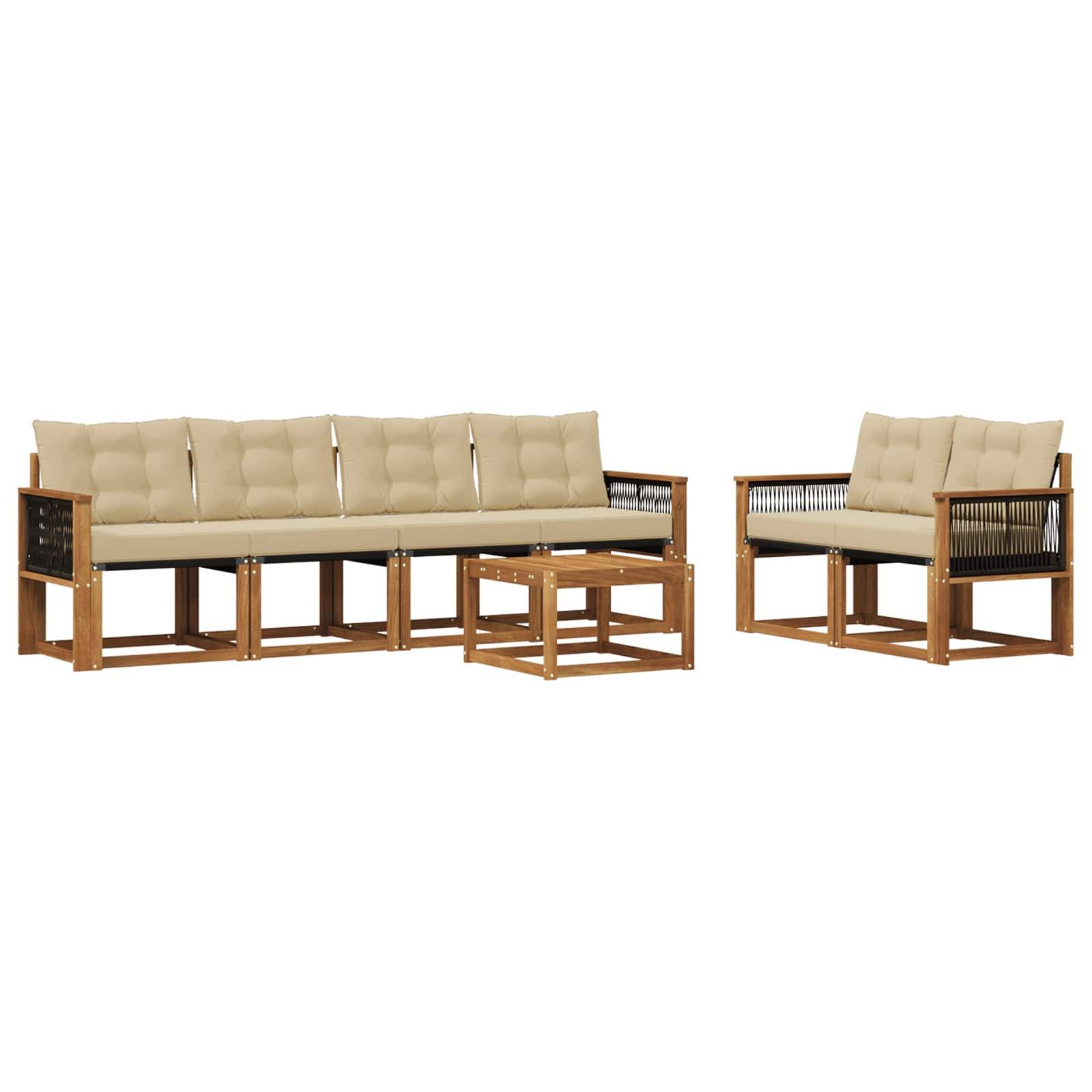vidaXL Outdoor-Sofagarnitur mit Kissen 7 pcs Natur und Beige