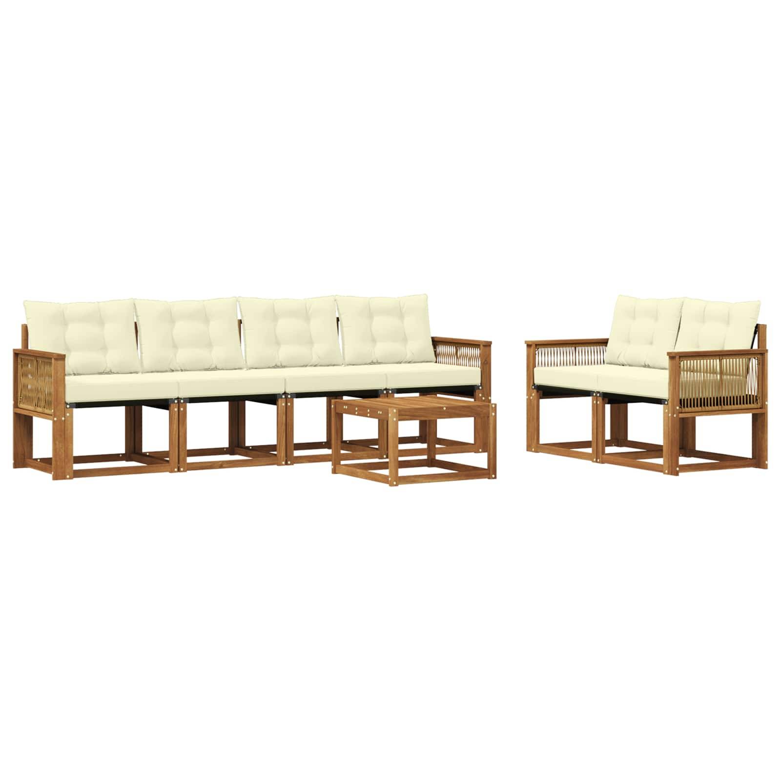 vidaXL Outdoor-Sofagarnitur mit Kissen 7 pcs Natur und Creme