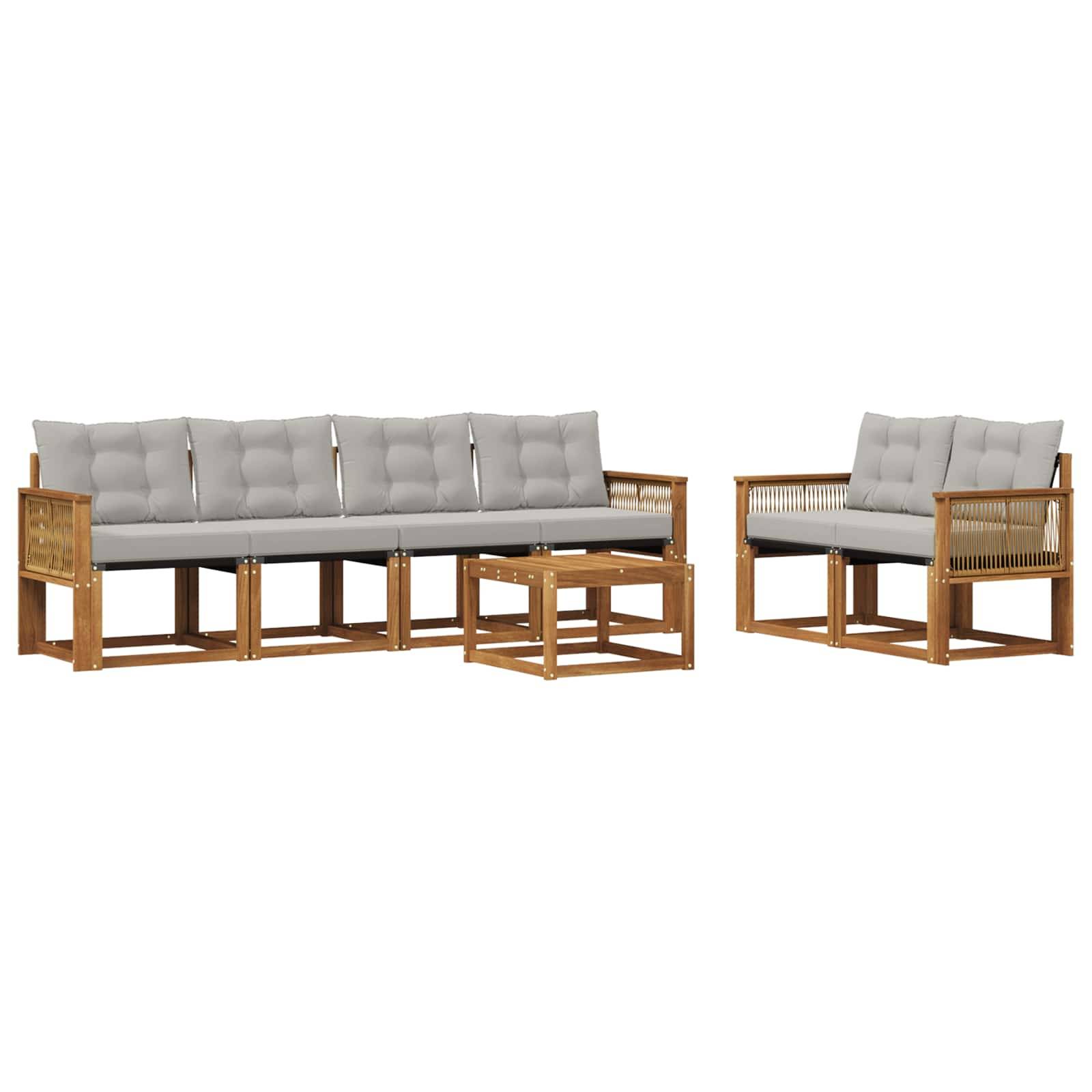 vidaXL Outdoor-Sofagarnitur mit Kissen 7 pcs Natürlich und Hellgrau