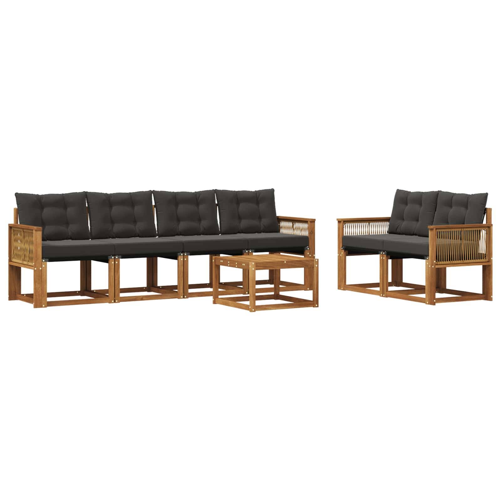 vidaXL Outdoor-Sofagarnitur mit Kissen 7 pcs Natürlich und Schwarz