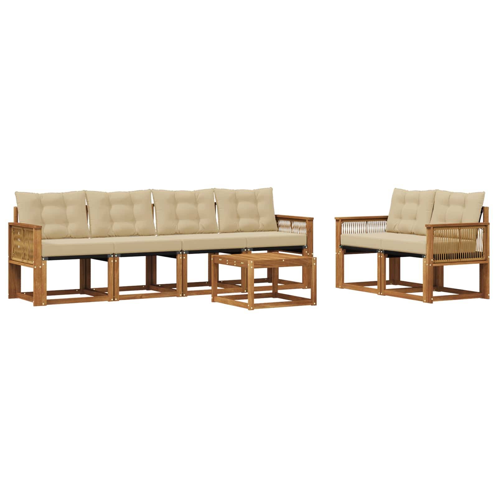 vidaXL Outdoor-Sofagarnitur mit Kissen 7 pcs Natur und Beige