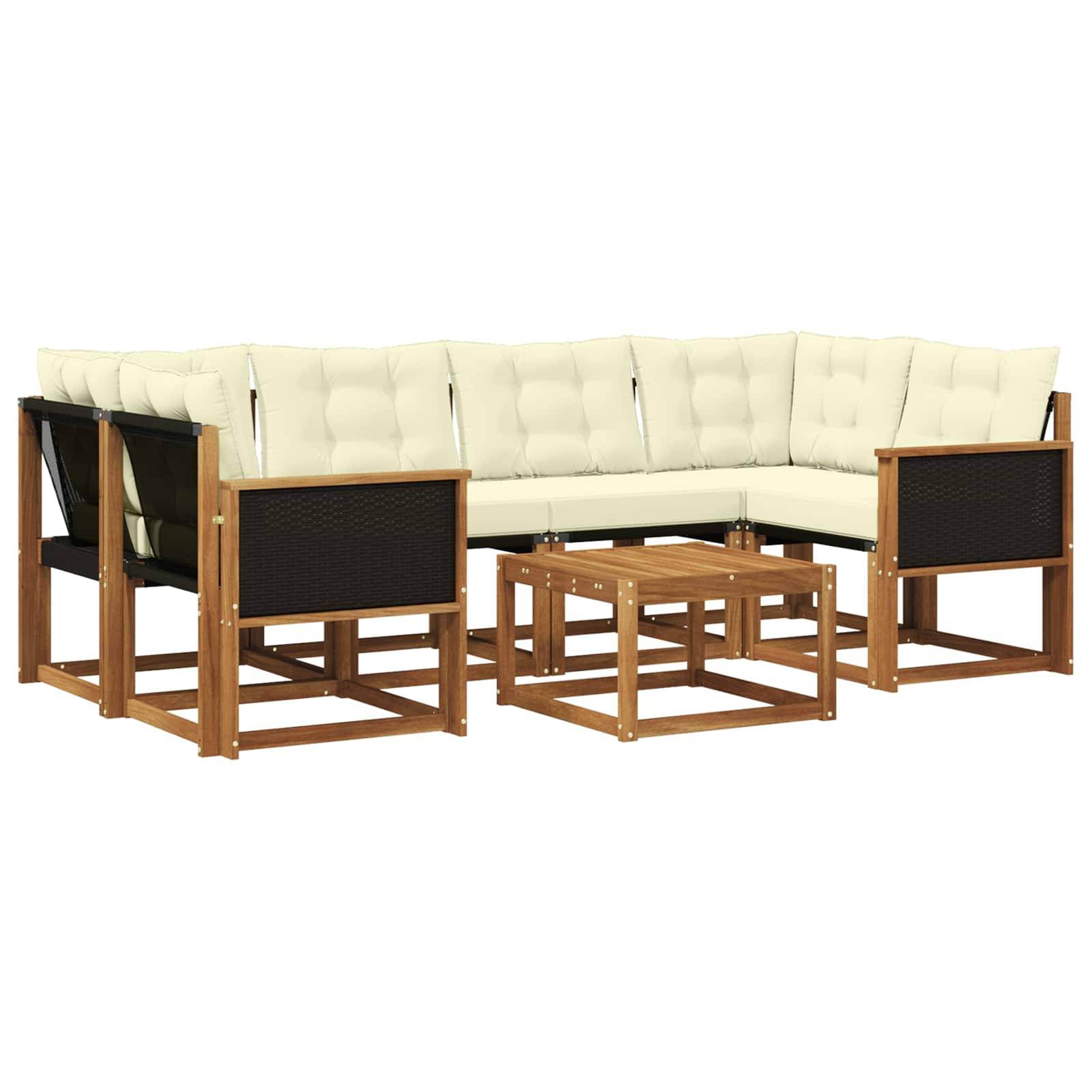 vidaXL Outdoor-Sofagarnitur mit Kissen 7 pcs Natur und Creme