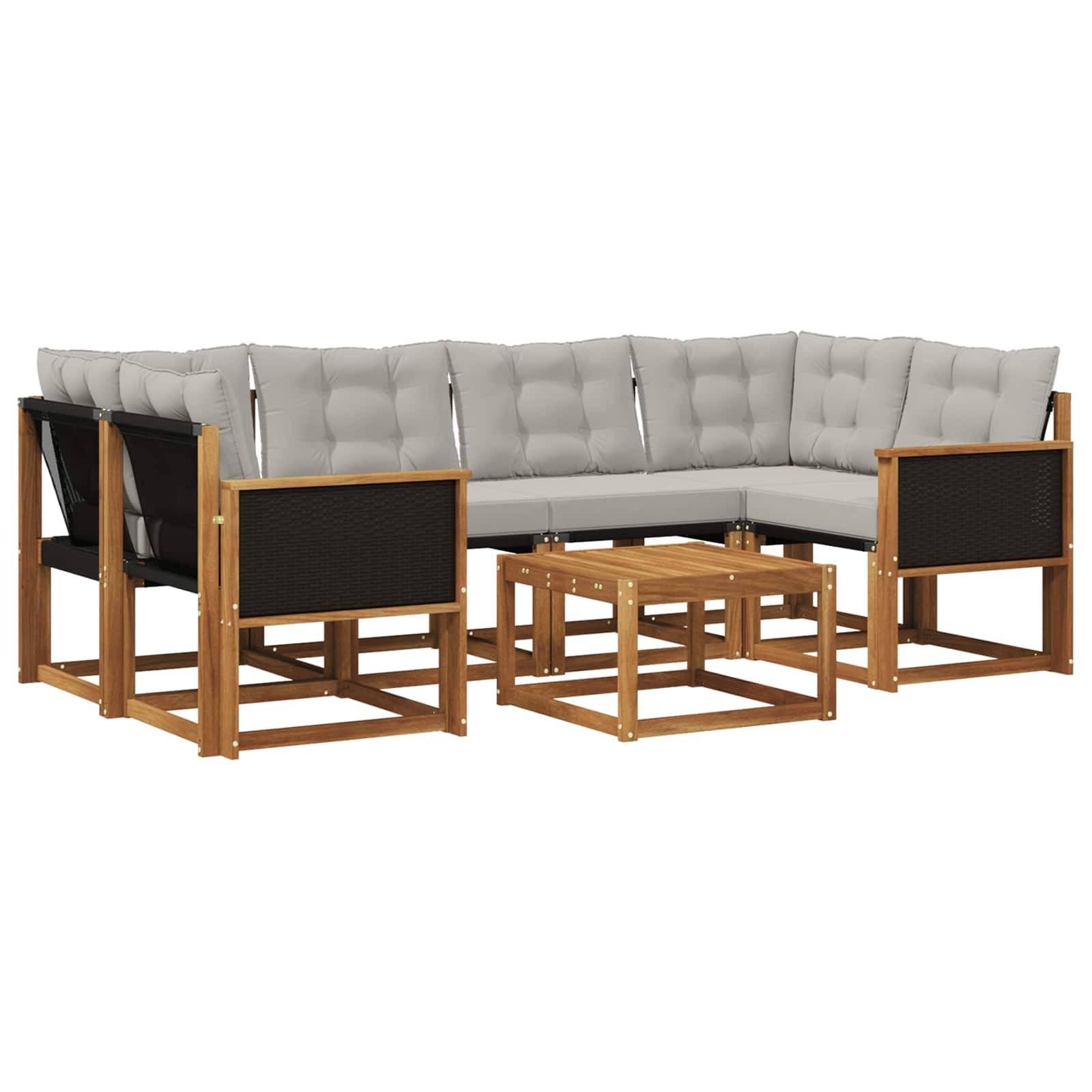 vidaXL Outdoor-Sofagarnitur mit Kissen 7 pcs Natürlich und Hellgrau