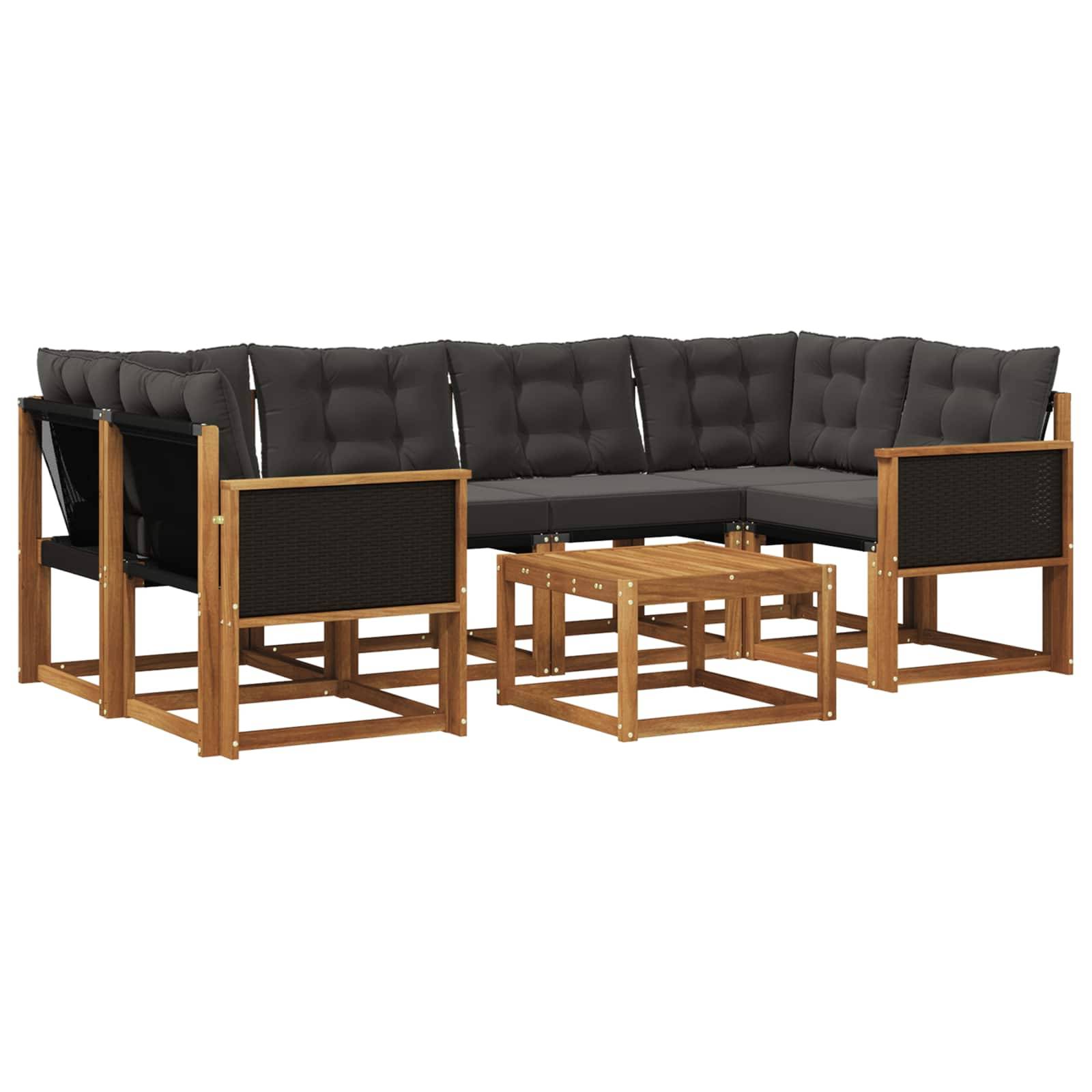 vidaXL Outdoor-Sofagarnitur mit Kissen 7 pcs Natürlich und Schwarz