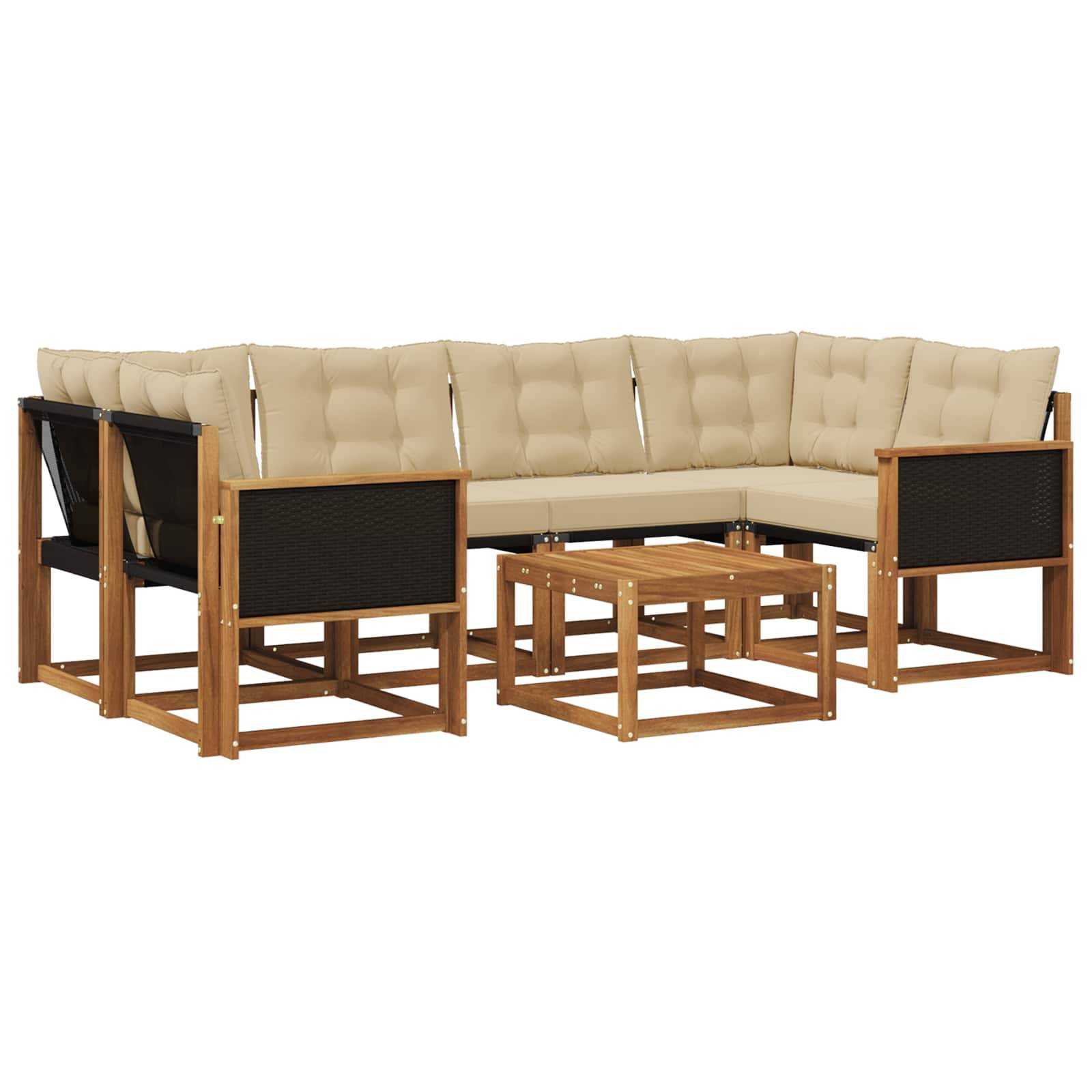 vidaXL Outdoor-Sofagarnitur mit Kissen 7 pcs Natur und Beige