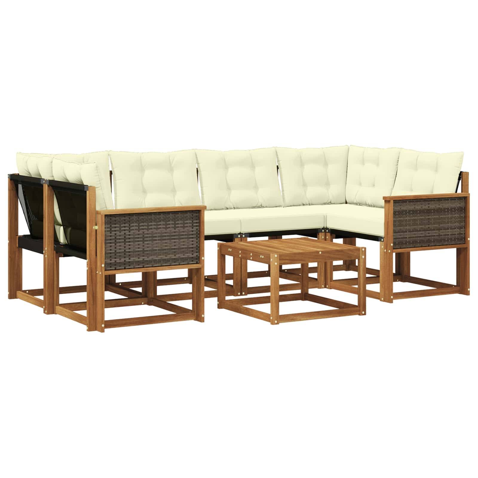 vidaXL Outdoor-Sofagarnitur mit Kissen 7 pcs Natur und Creme