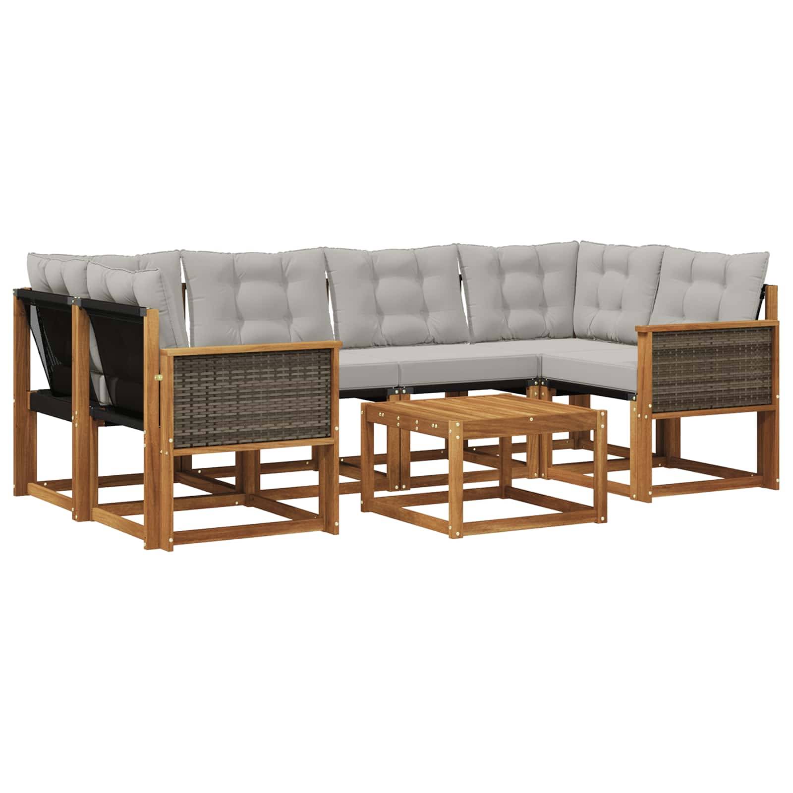 vidaXL Outdoor-Sofagarnitur mit Kissen 7 pcs Natürlich und Hellgrau
