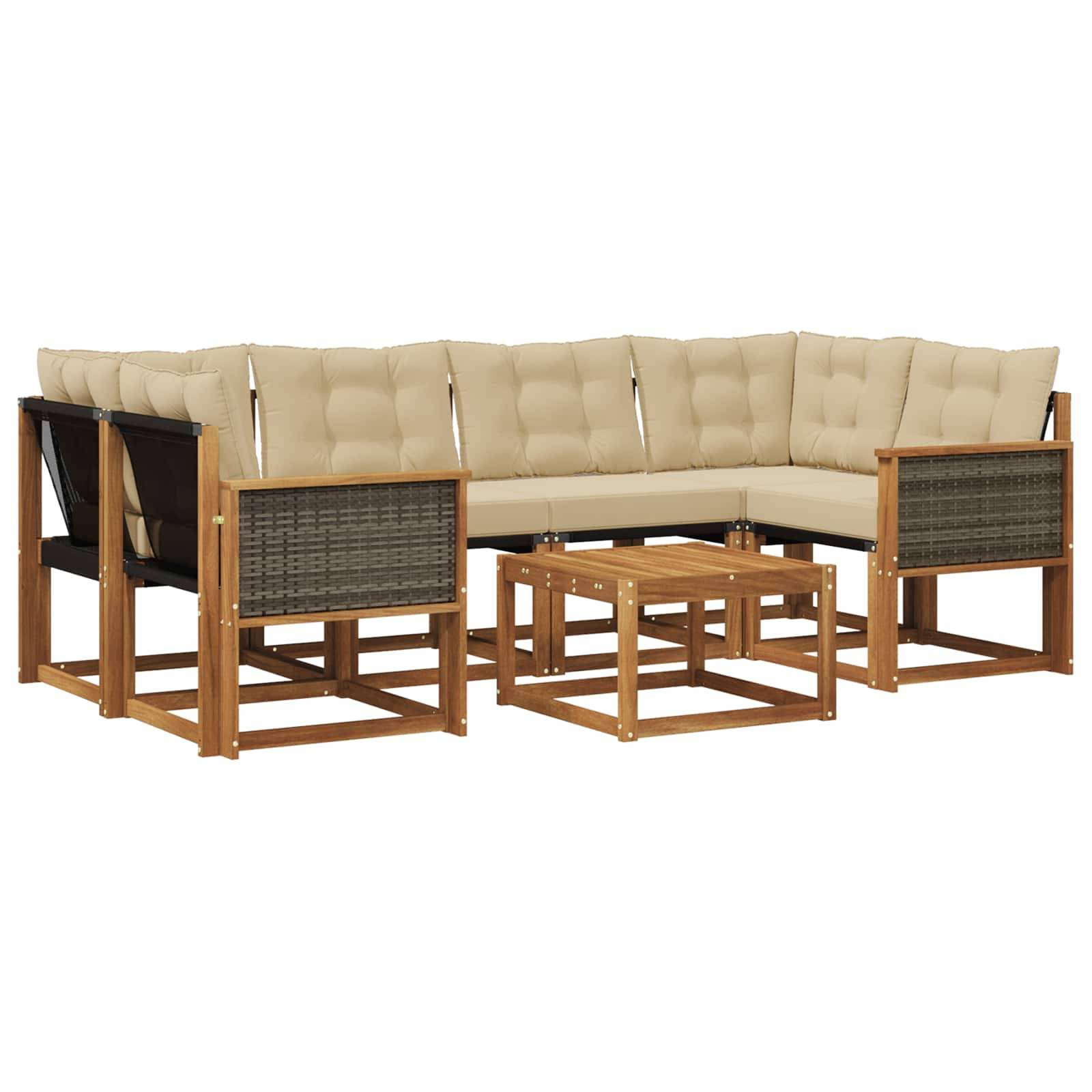 vidaXL Outdoor-Sofagarnitur mit Kissen 7 pcs Natur und Beige