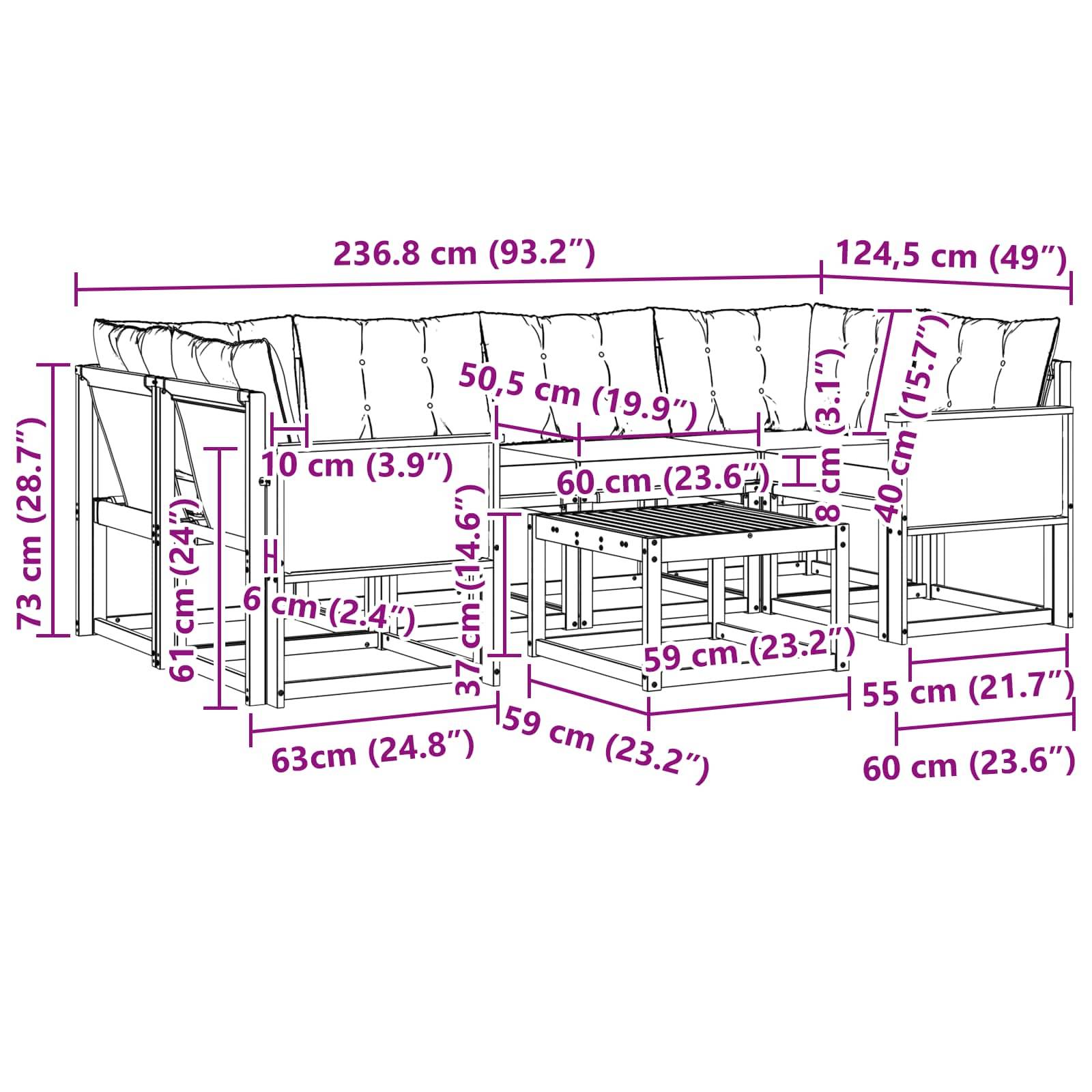 vidaXL Outdoor-Sofagarnitur mit Kissen 7 pcs Natur und Beige
