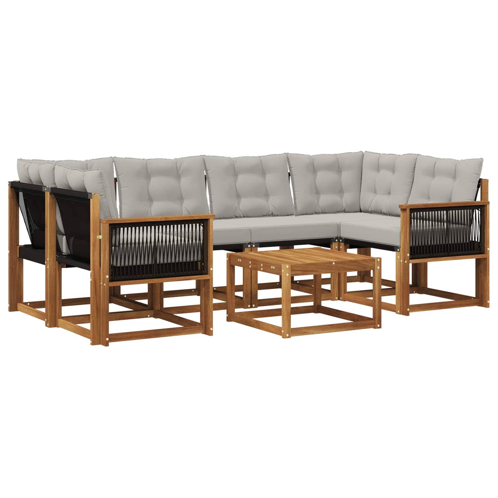 vidaXL Outdoor-Sofagarnitur mit Kissen 7 pcs Natürlich und Hellgrau