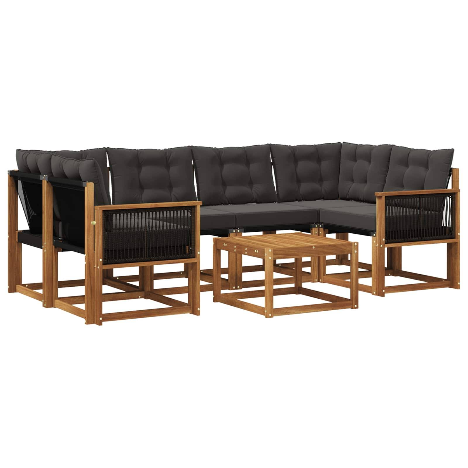 vidaXL Outdoor-Sofagarnitur mit Kissen 7 pcs Natürlich und Schwarz