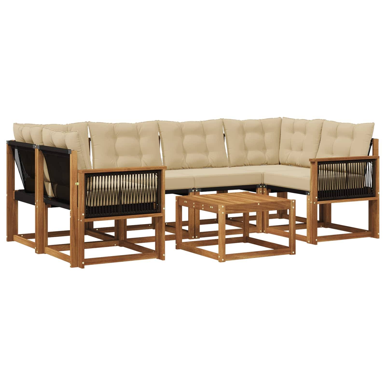 vidaXL Outdoor-Sofagarnitur mit Kissen 7 pcs Natur und Beige