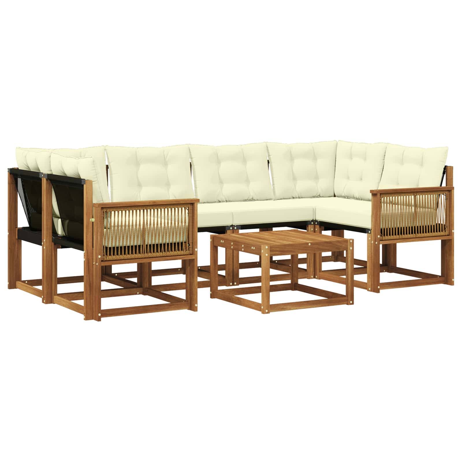 vidaXL Outdoor-Sofagarnitur mit Kissen 7 pcs Natur und Creme