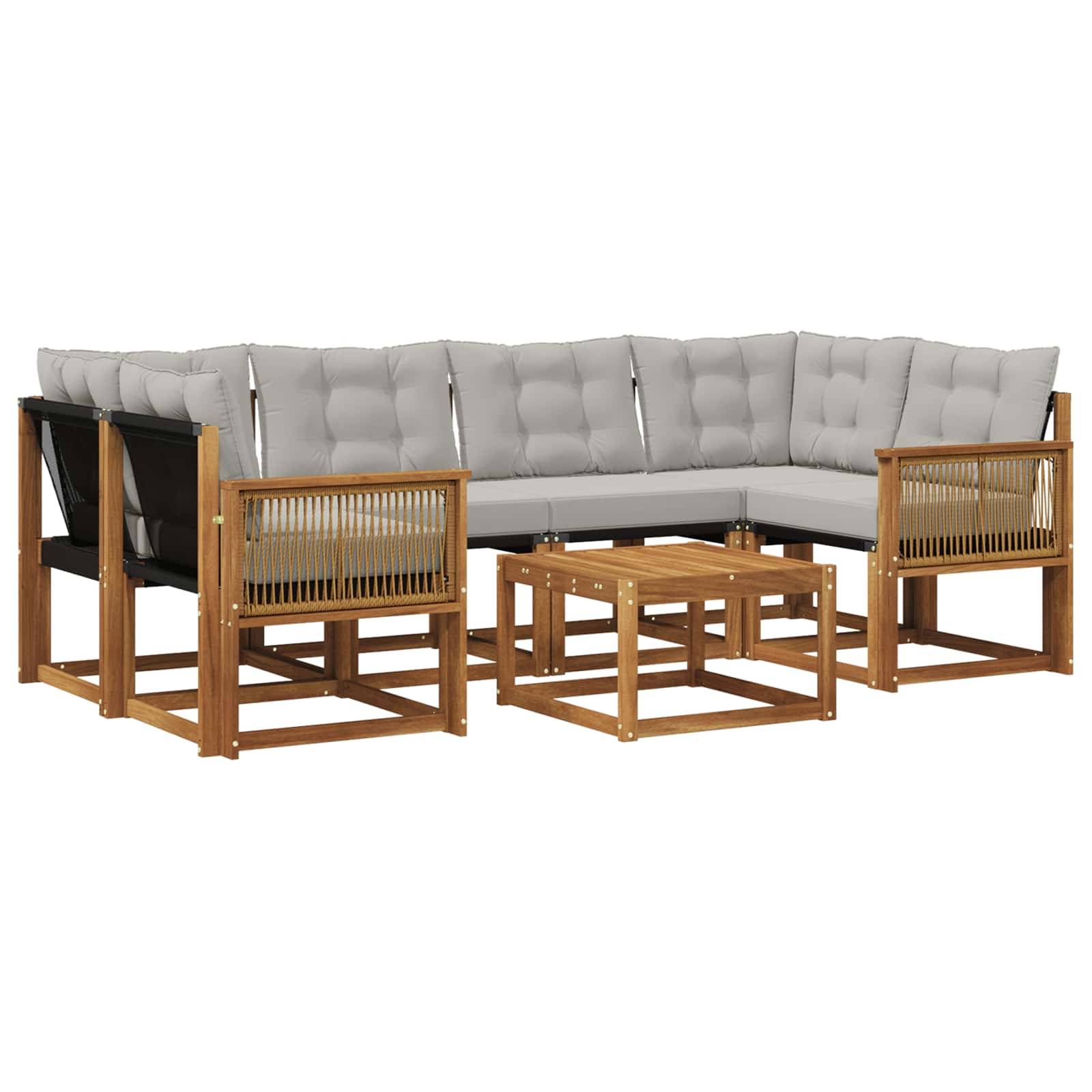 vidaXL Outdoor-Sofagarnitur mit Kissen 7 pcs Natürlich und Hellgrau