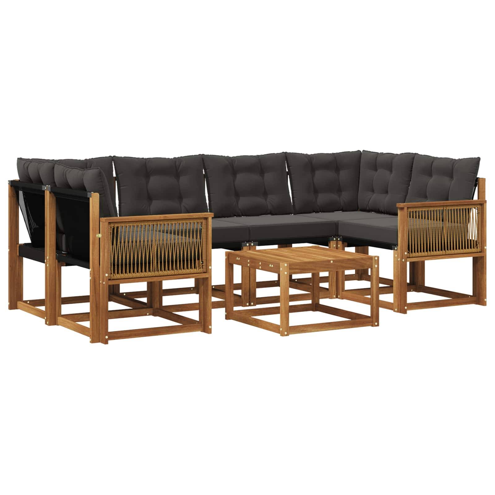 vidaXL Outdoor-Sofagarnitur mit Kissen 7 pcs Natürlich und Schwarz
