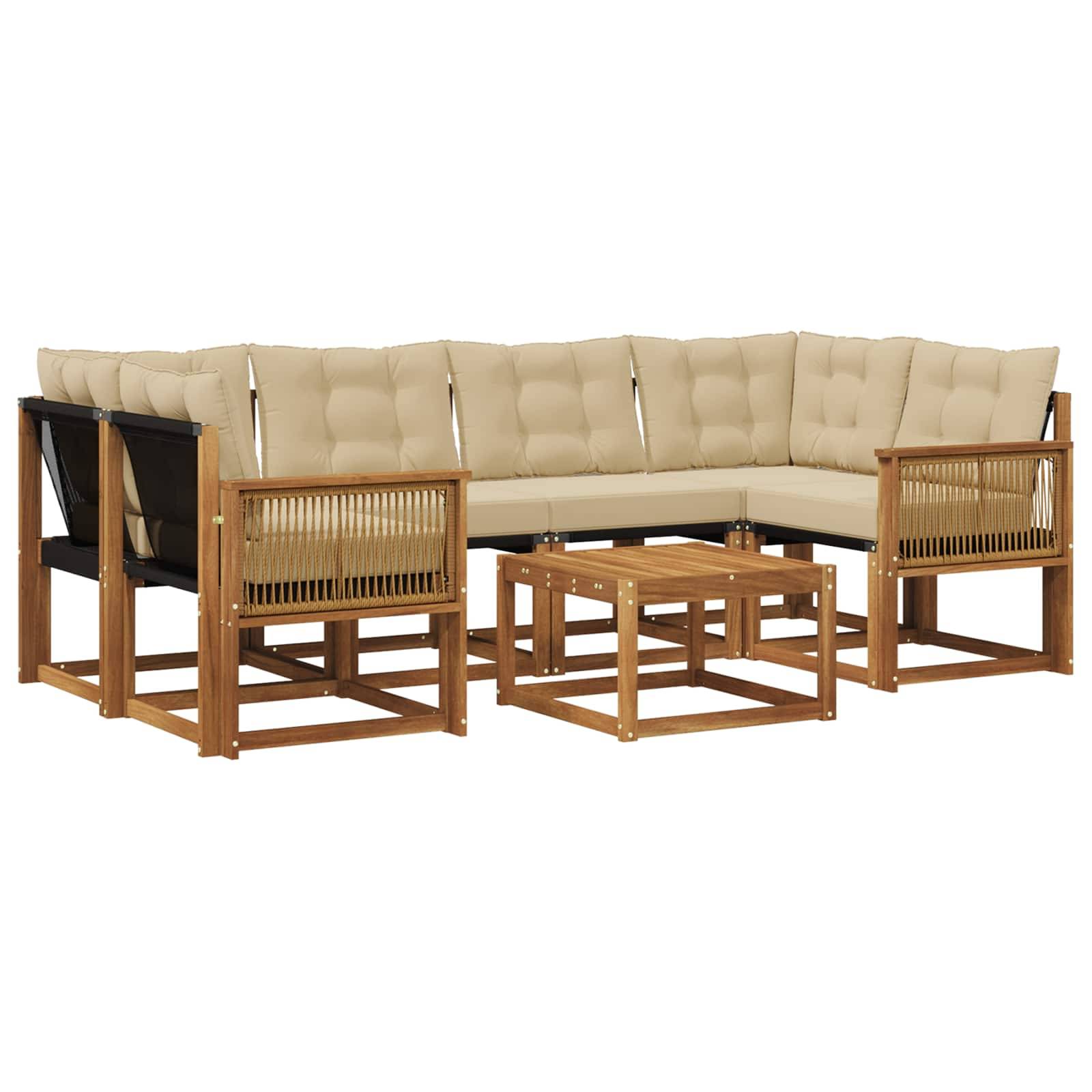 vidaXL Outdoor-Sofagarnitur mit Kissen 7 pcs Natur und Beige