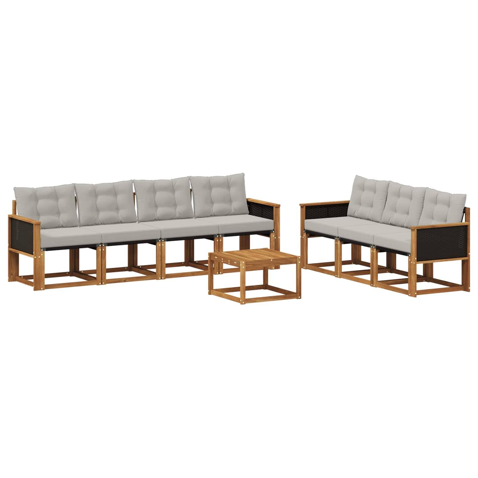 vidaXL Outdoor-Sofagarnitur mit Kissen 8 pcs Natürlich und Hellgrau