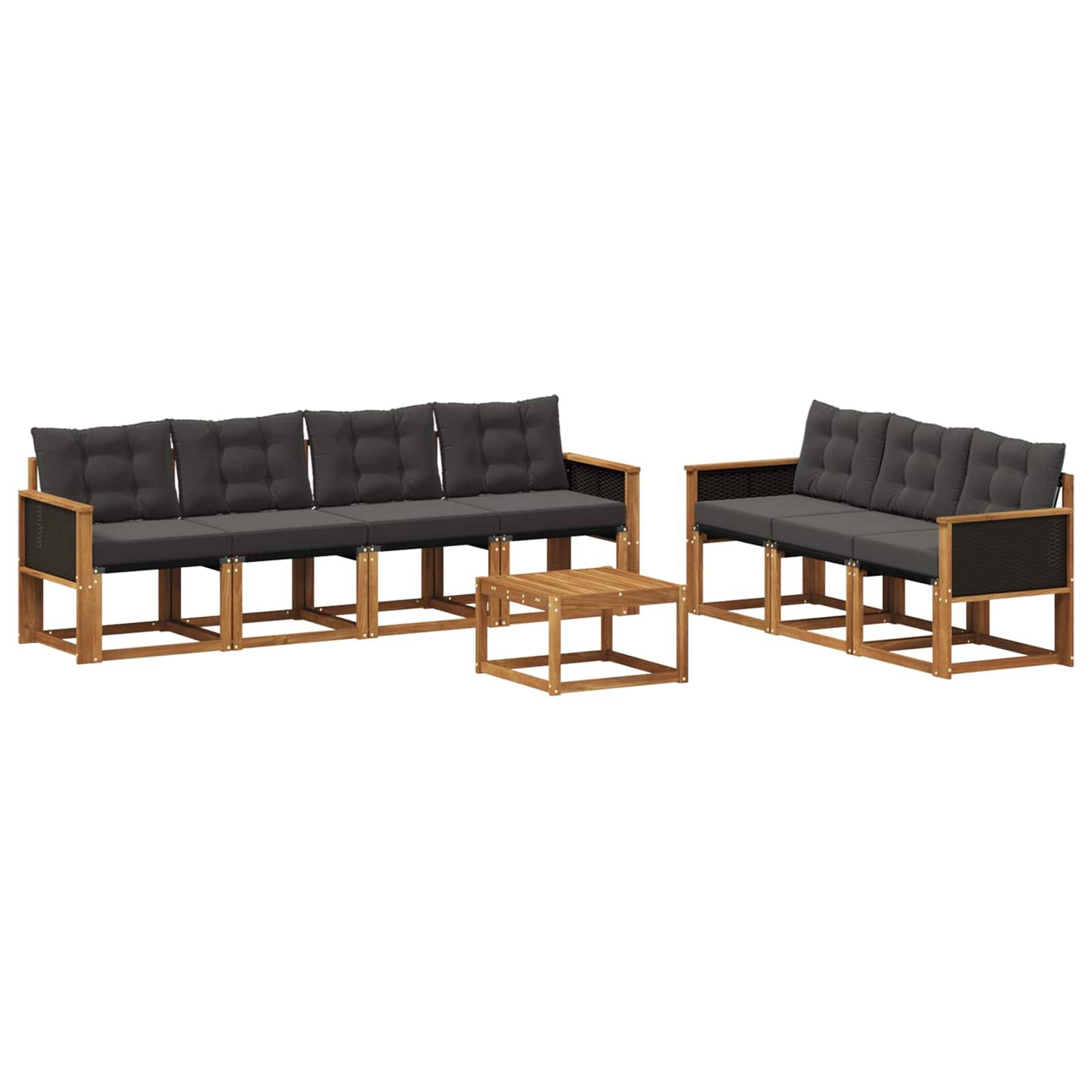 vidaXL Outdoor-Sofagarnitur mit Kissen 8 pcs Natürlich und Schwarz