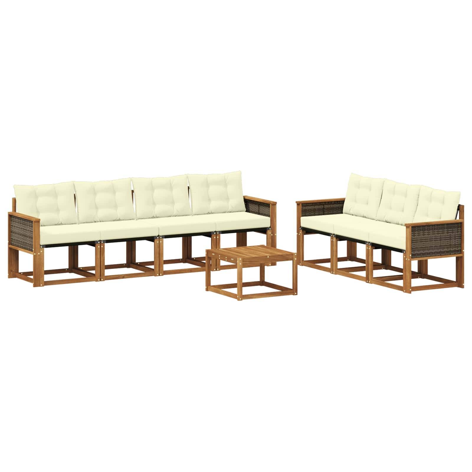 vidaXL Outdoor-Sofagarnitur mit Kissen 8 pcs Natur und Creme