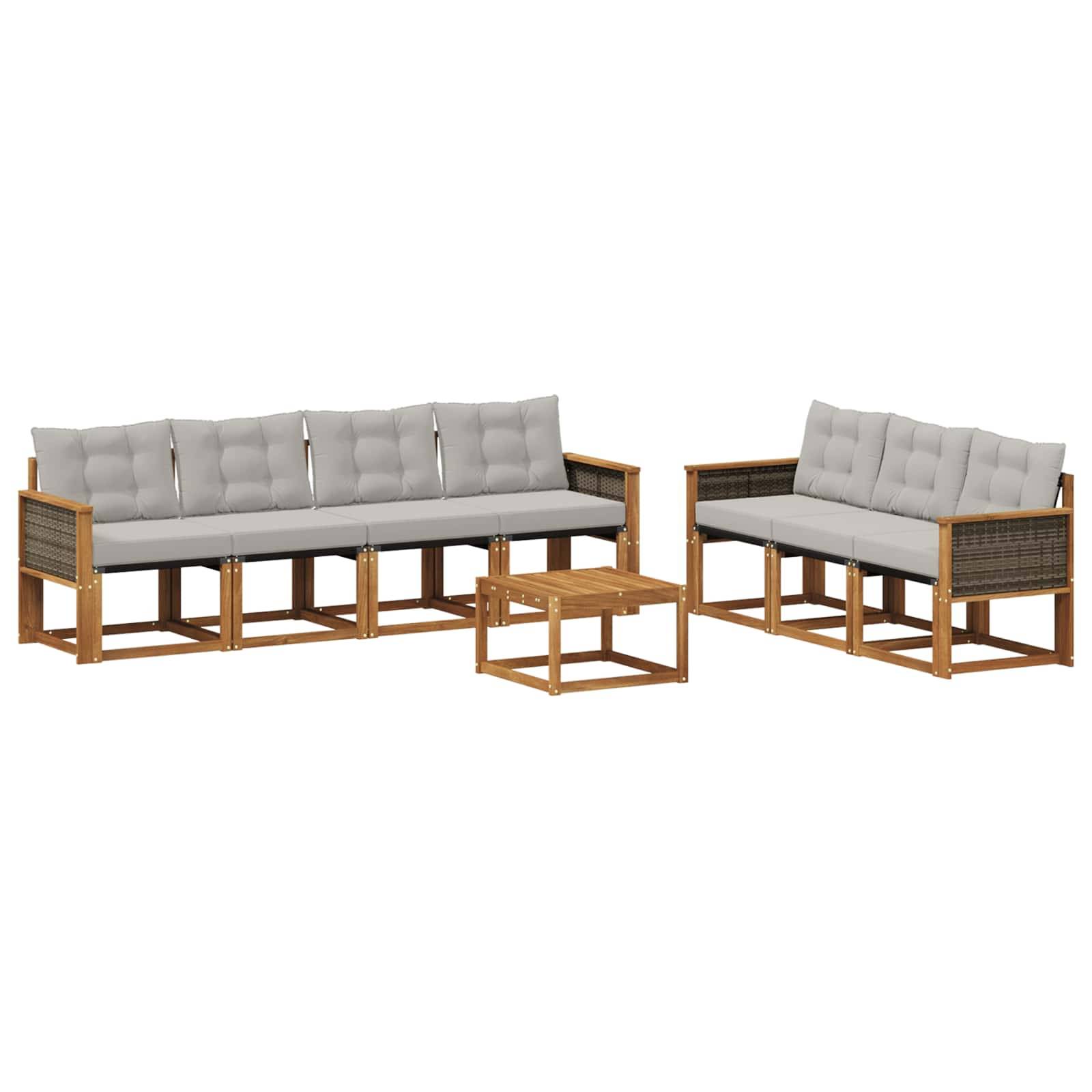 vidaXL Outdoor-Sofagarnitur mit Kissen 8 pcs Natürlich und Hellgrau