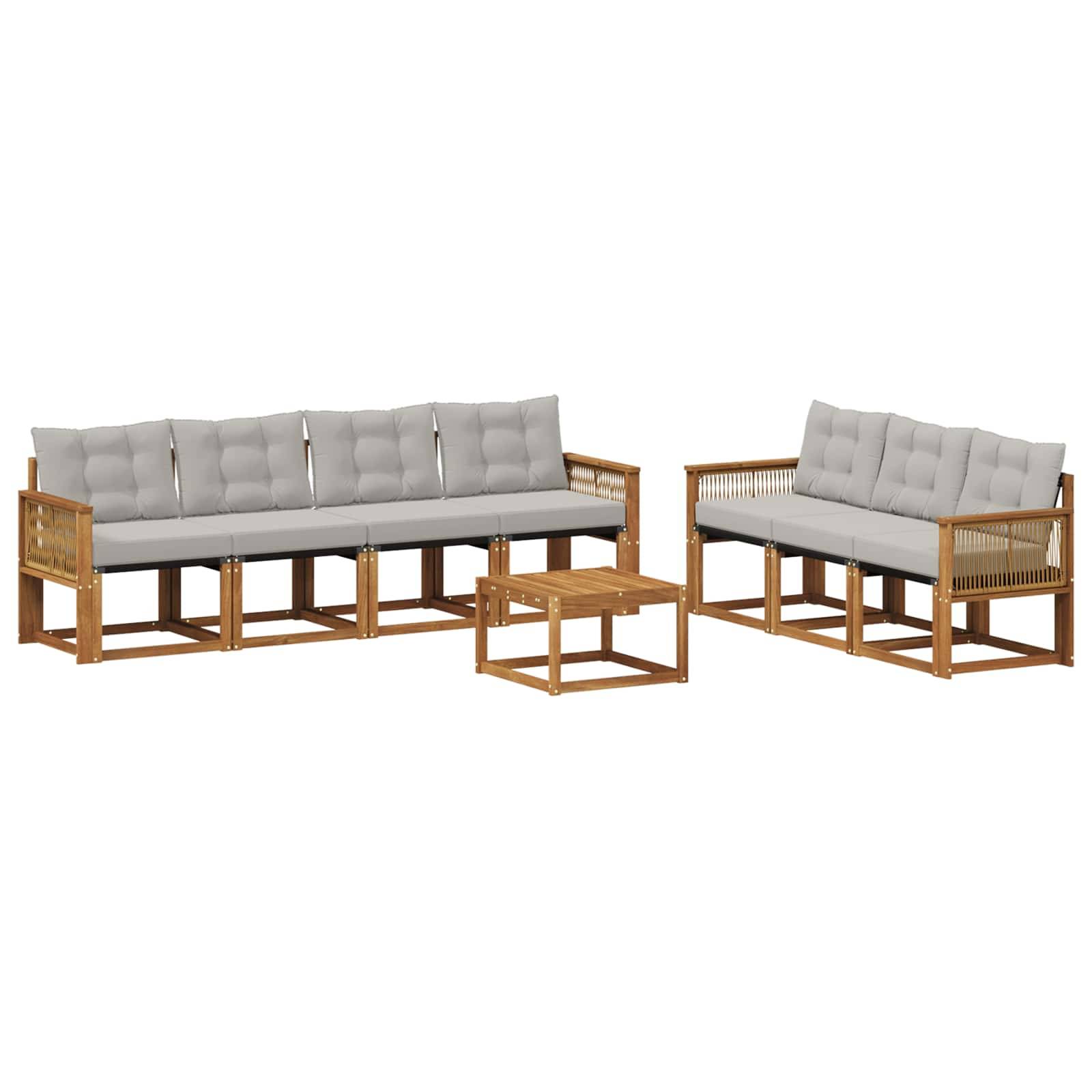 vidaXL Outdoor-Sofagarnitur mit Kissen 8 pcs Natürlich und Hellgrau