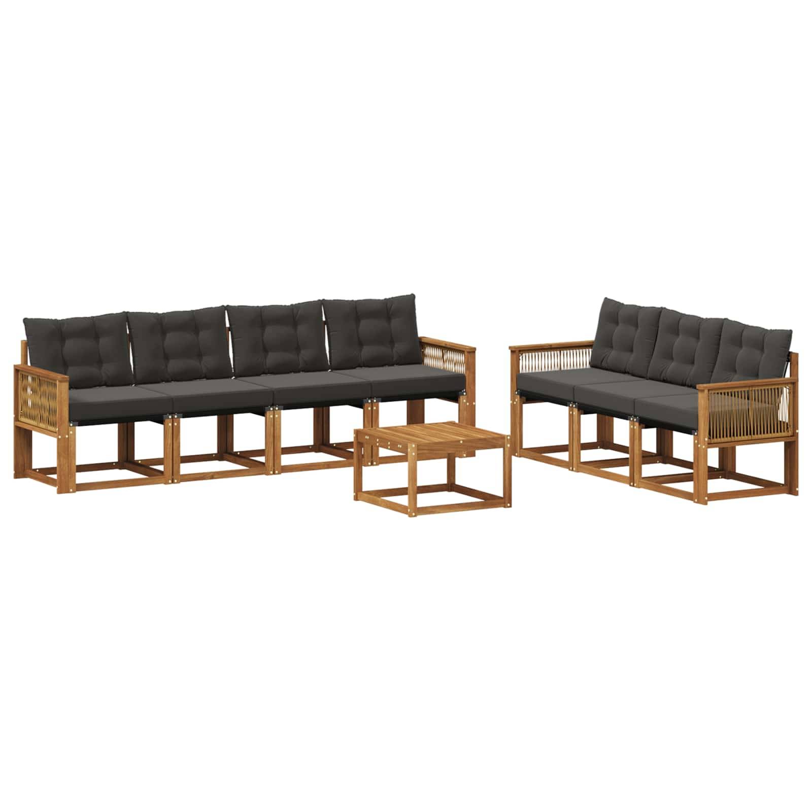 vidaXL Outdoor-Sofagarnitur mit Kissen 8 pcs Natürlich und Schwarz