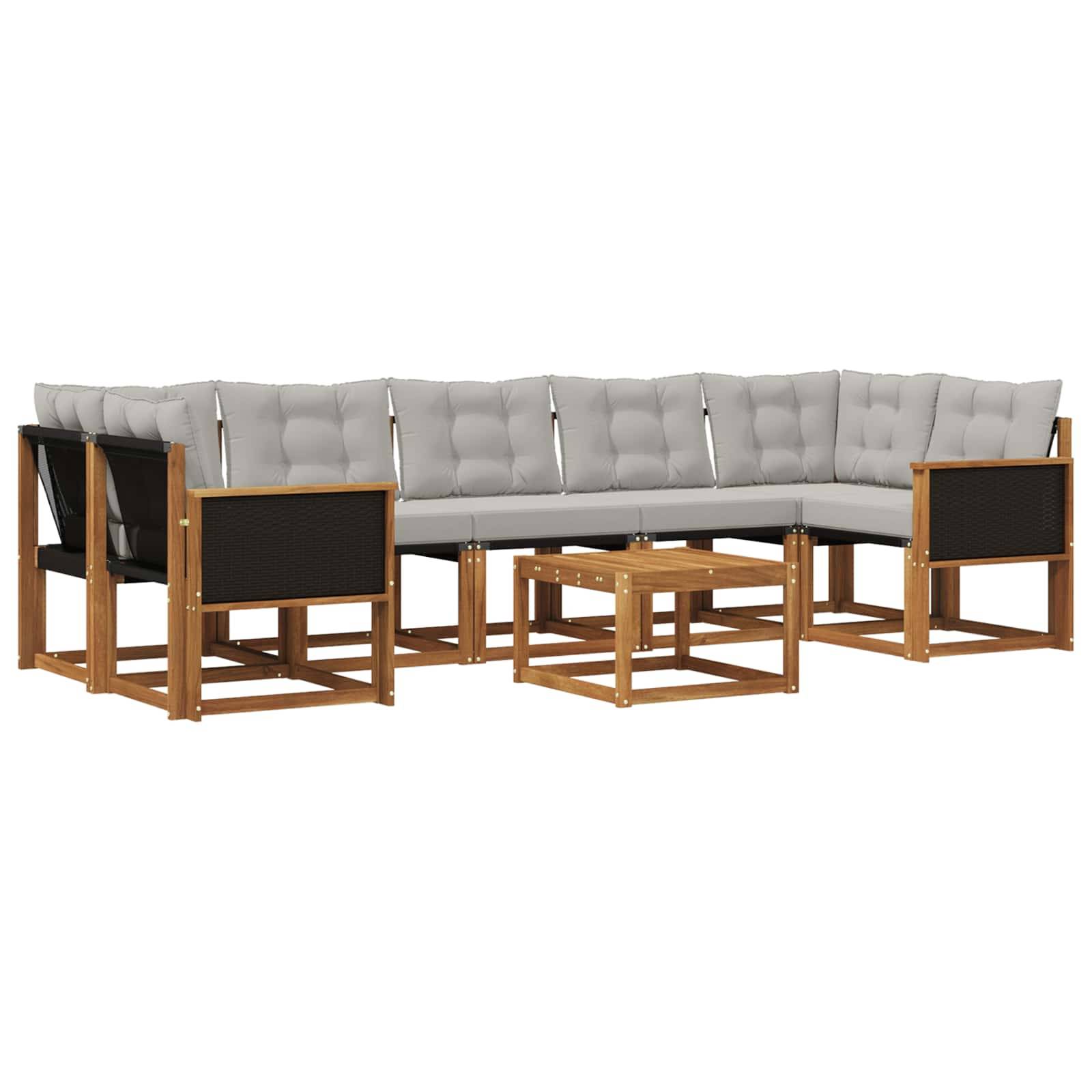vidaXL Outdoor-Sofagarnitur mit Kissen 8 pcs Natürlich und Hellgrau