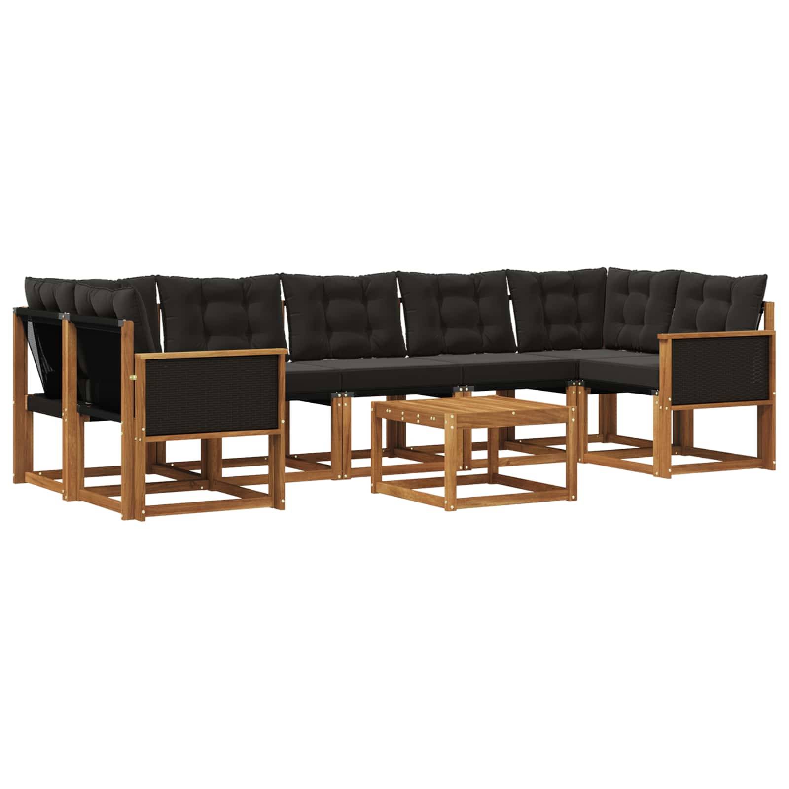 vidaXL Outdoor-Sofagarnitur mit Kissen 8 pcs Natürlich und Schwarz