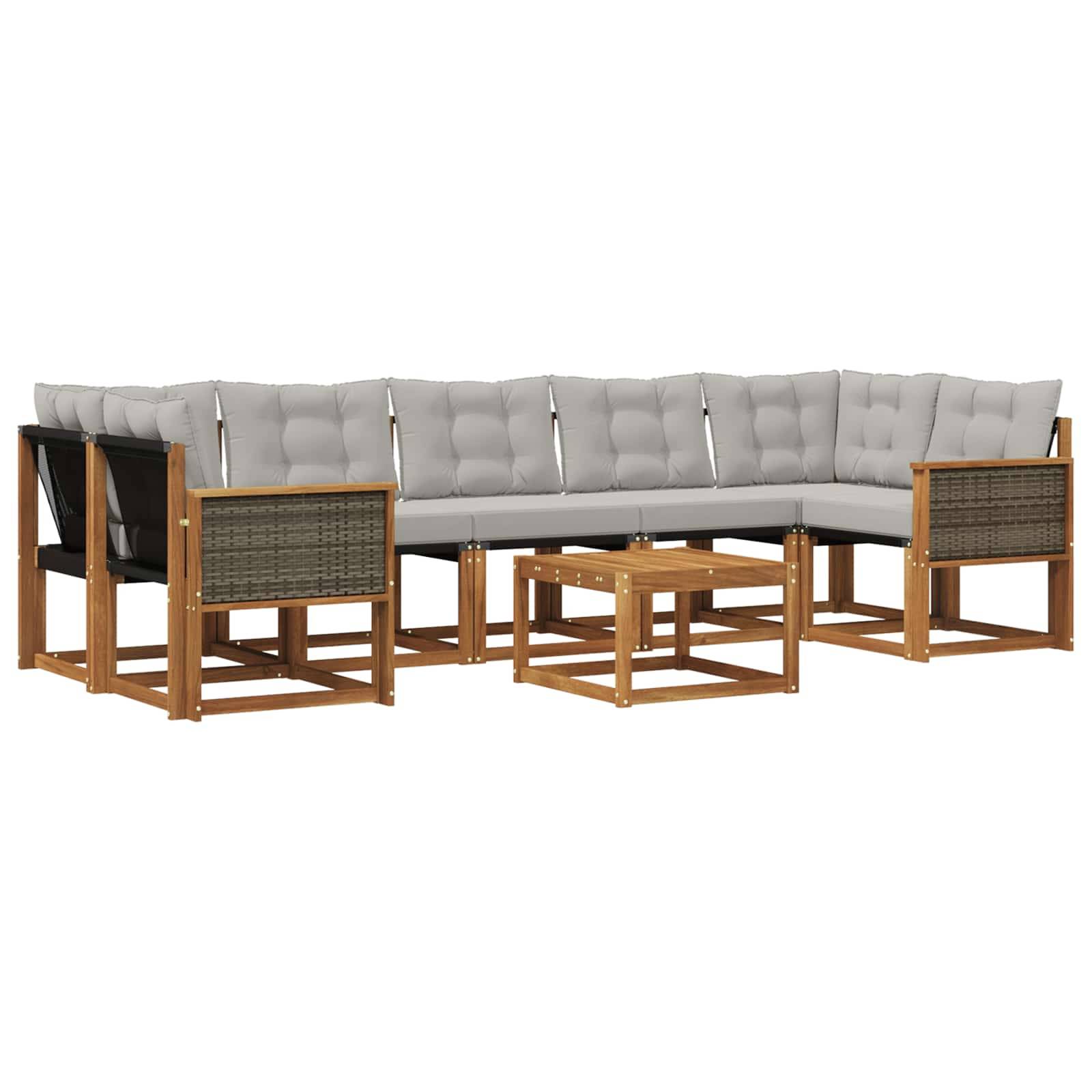 vidaXL Outdoor-Sofagarnitur mit Kissen 8 pcs Natürlich und Hellgrau