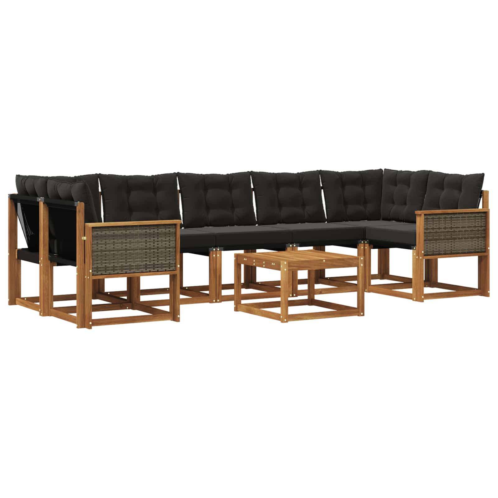 vidaXL Outdoor-Sofagarnitur mit Kissen 8 pcs Natürlich und Schwarz