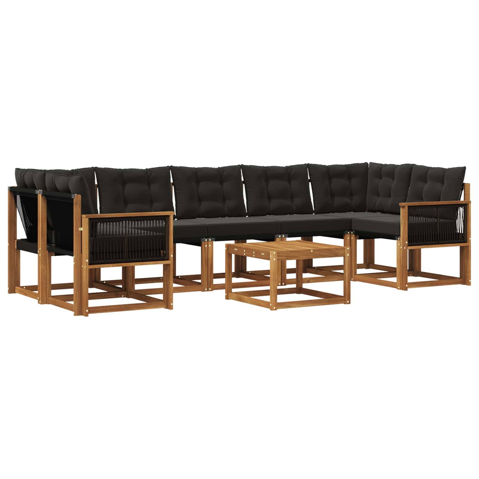 vidaXL Outdoor-Sofagarnitur mit Kissen 8 pcs Natürlich und Schwarz