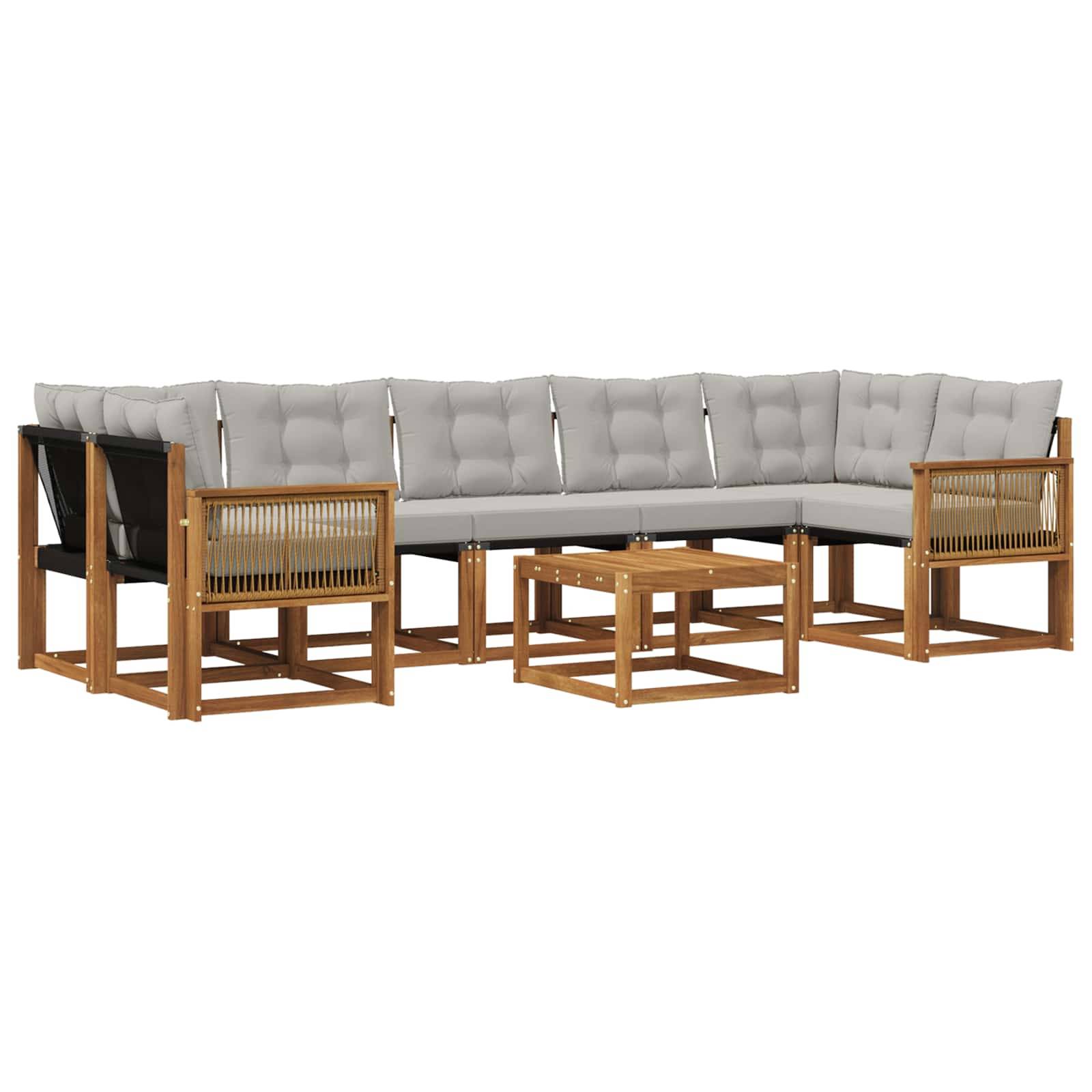 vidaXL Outdoor-Sofagarnitur mit Kissen 8 pcs Natürlich und Hellgrau