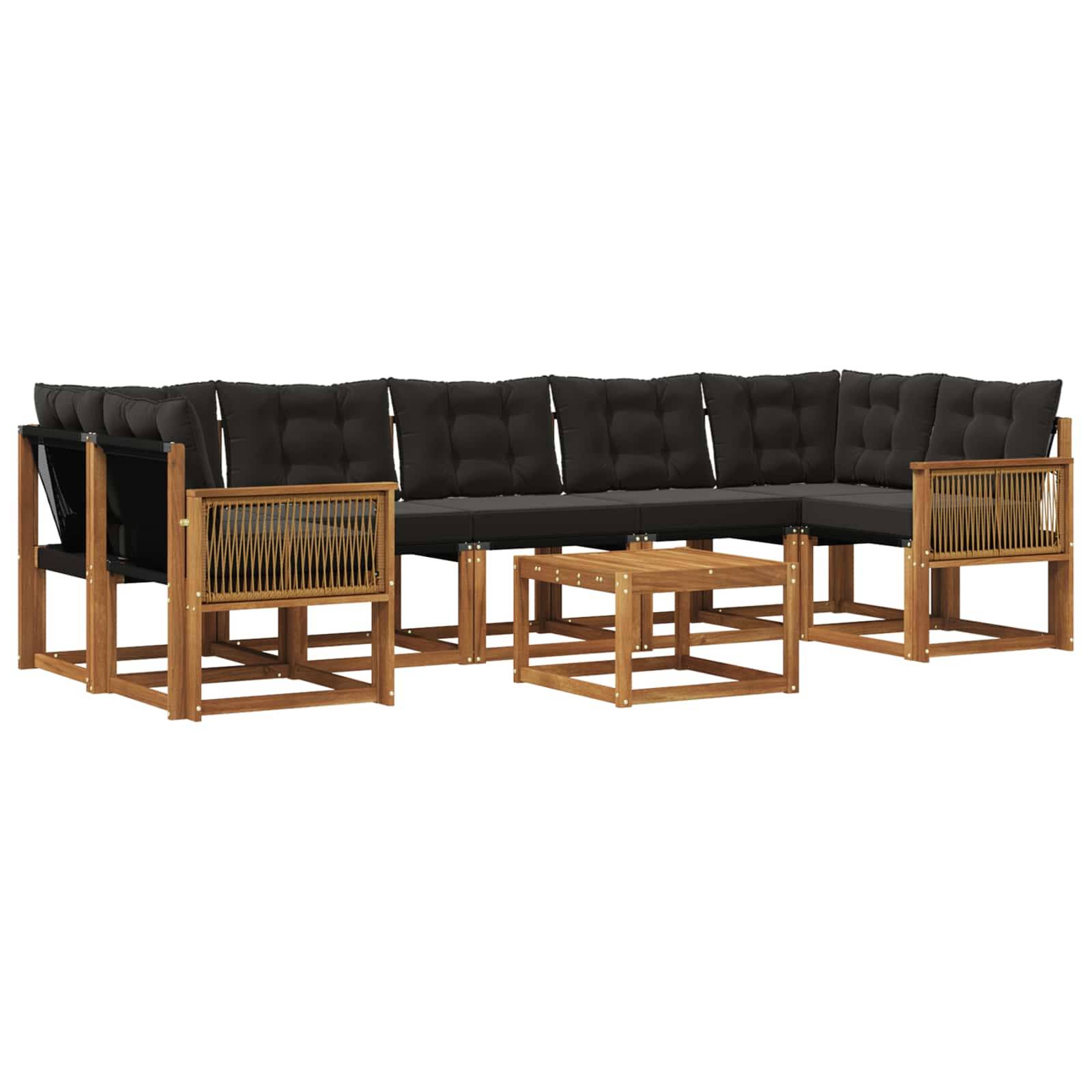 vidaXL Outdoor-Sofagarnitur mit Kissen 8 pcs Natürlich und Schwarz