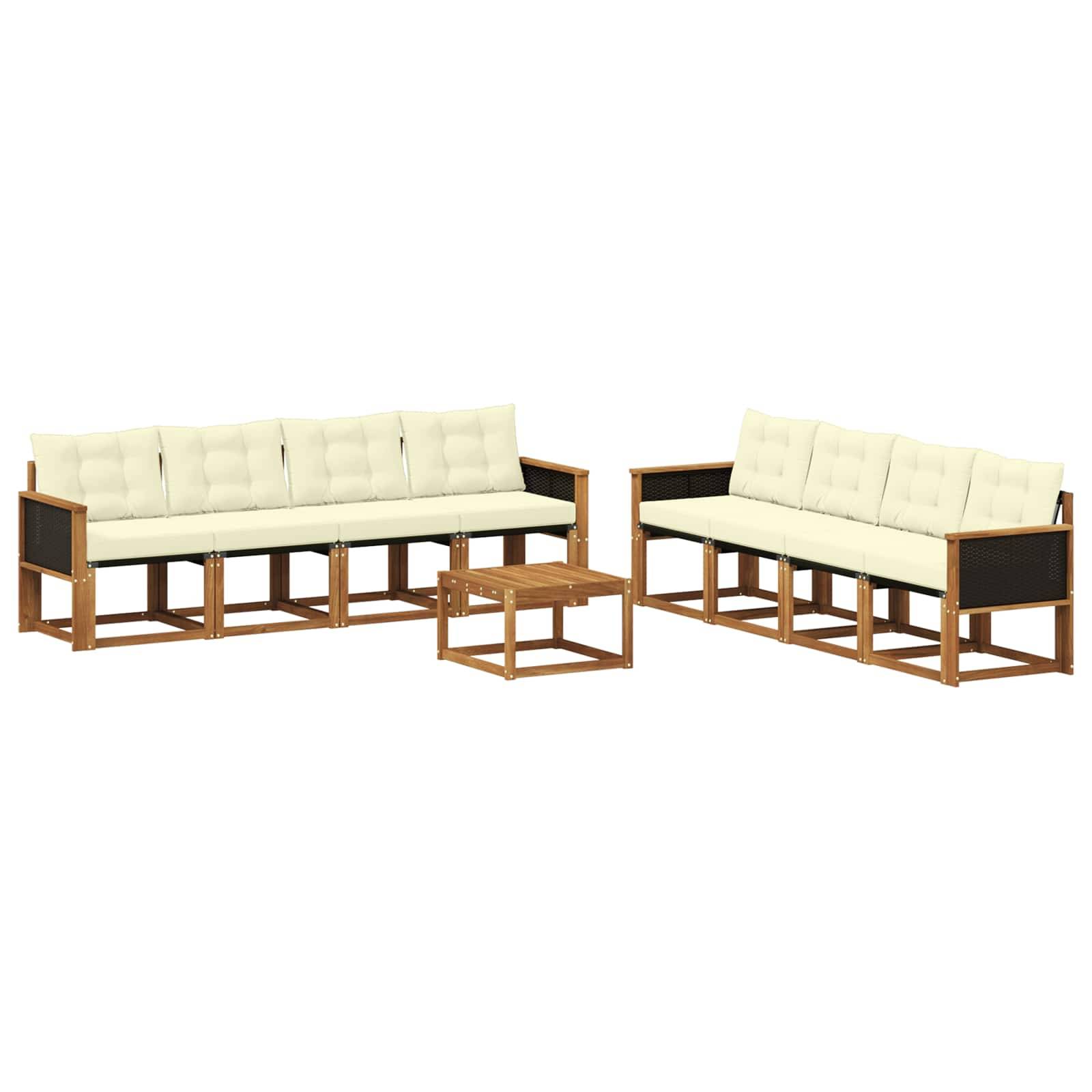 vidaXL Outdoor-Sofagarnitur mit Kissen 9 pcs Natur und Creme