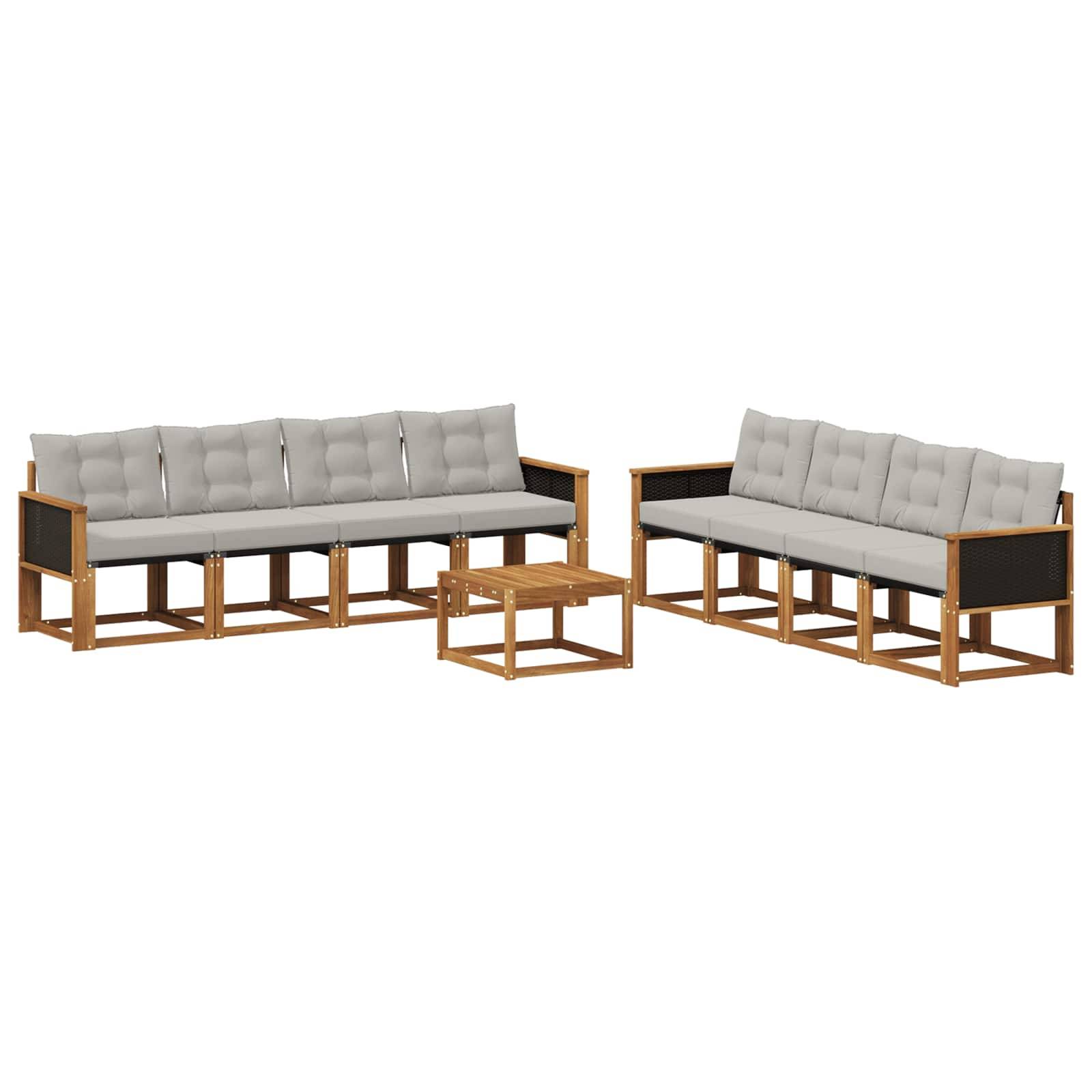 vidaXL Outdoor-Sofagarnitur mit Kissen 9 pcs Natürlich und Hellgrau