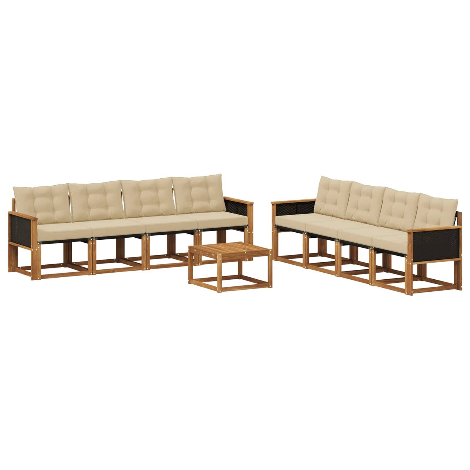 vidaXL Outdoor-Sofagarnitur mit Kissen 9 pcs Natur und Beige