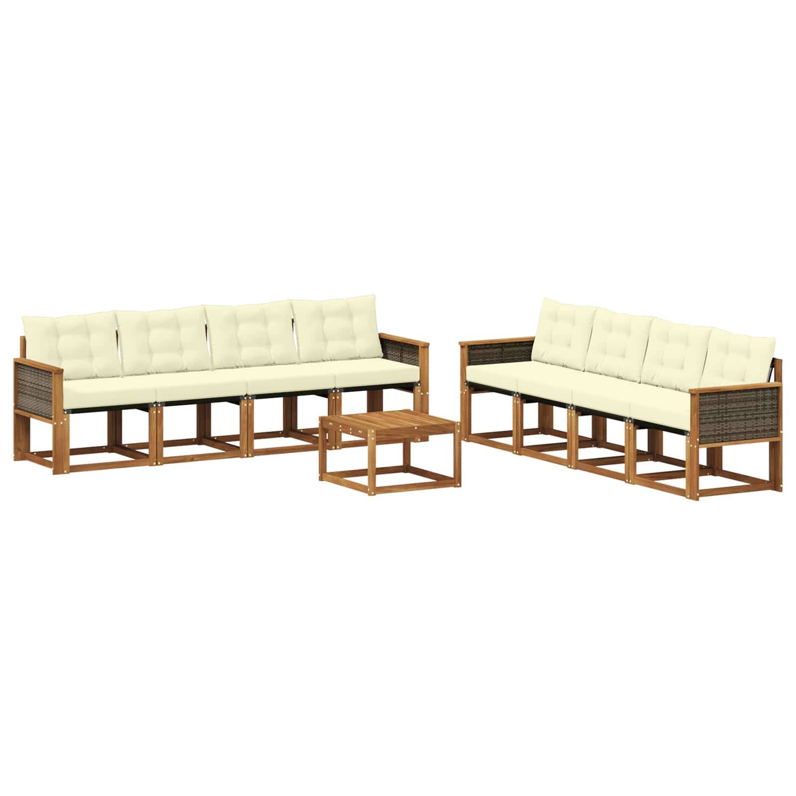 vidaXL Outdoor-Sofagarnitur mit Kissen 9 pcs Natur und Creme